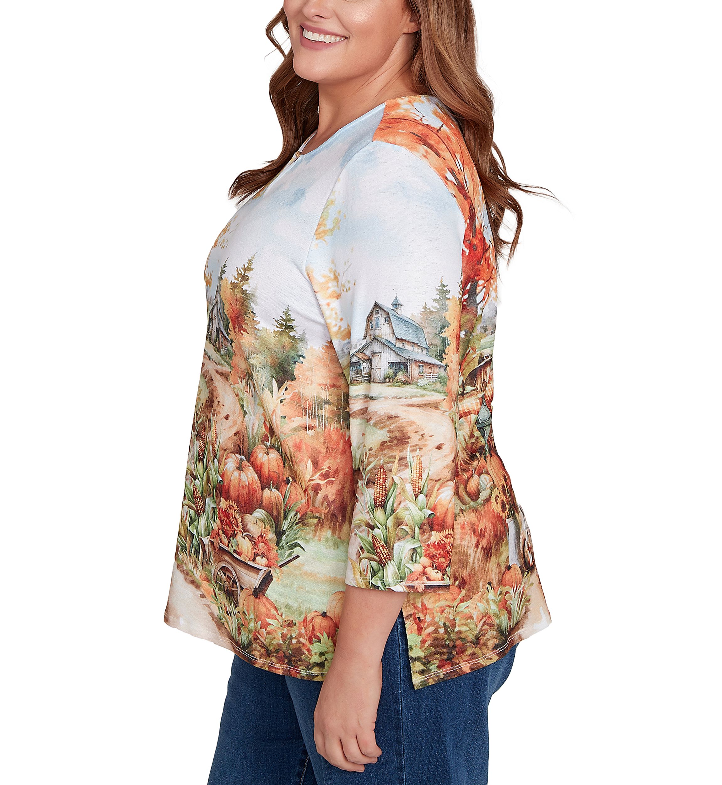 Plus Size Classics Farm Landscape Top 