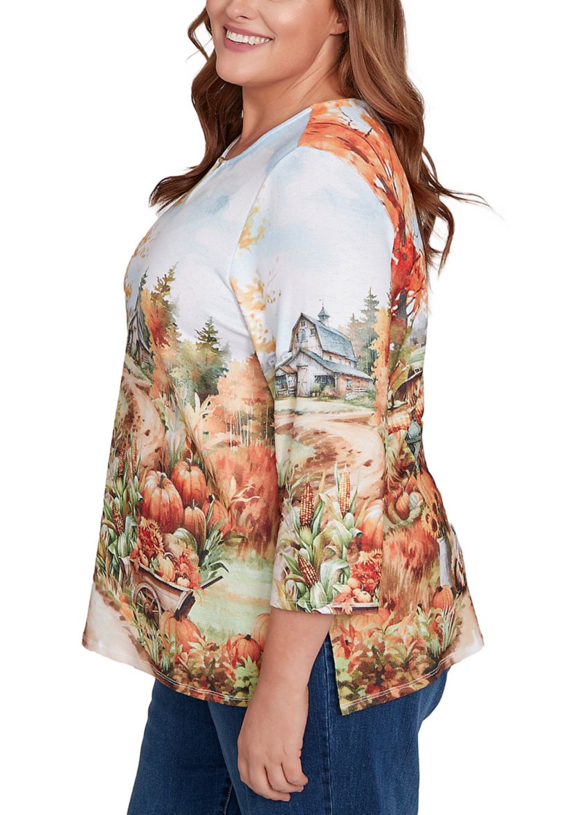 Plus Size Classics Farm Landscape Top 