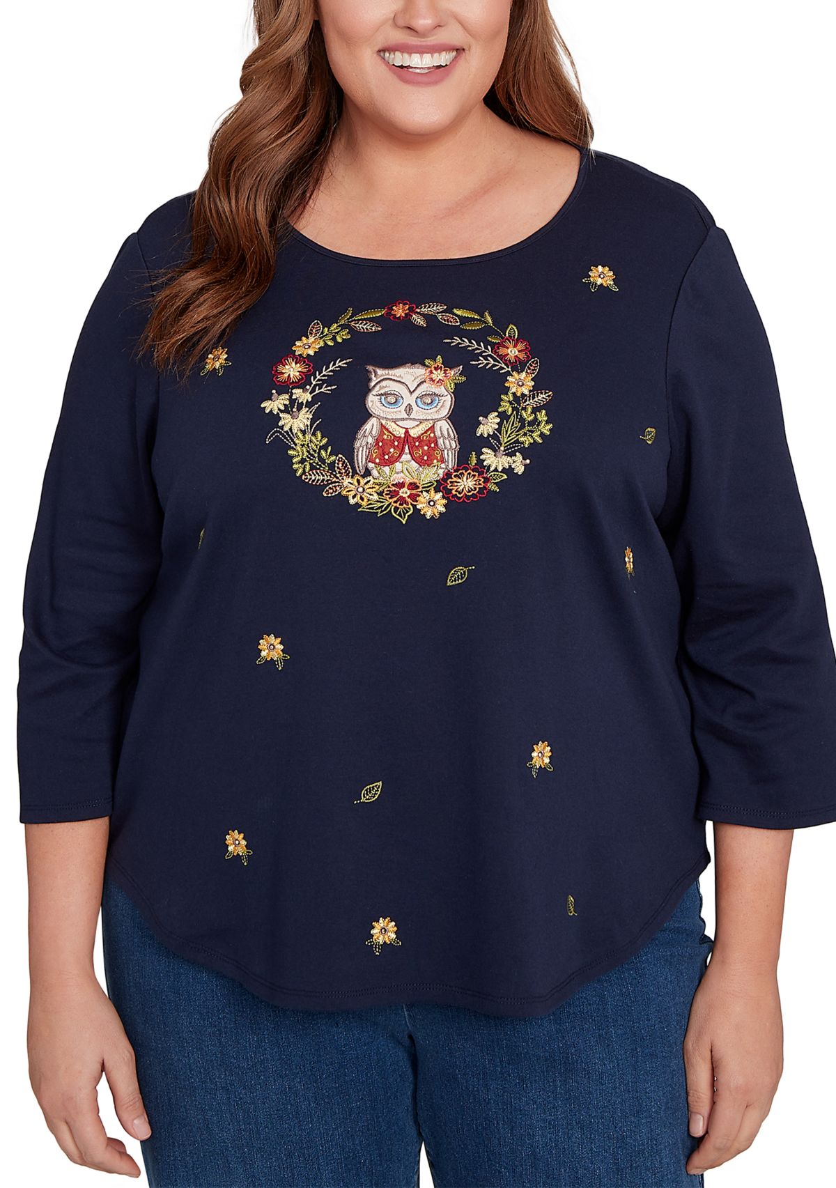 Plus Size Classics Owl Wreath Top