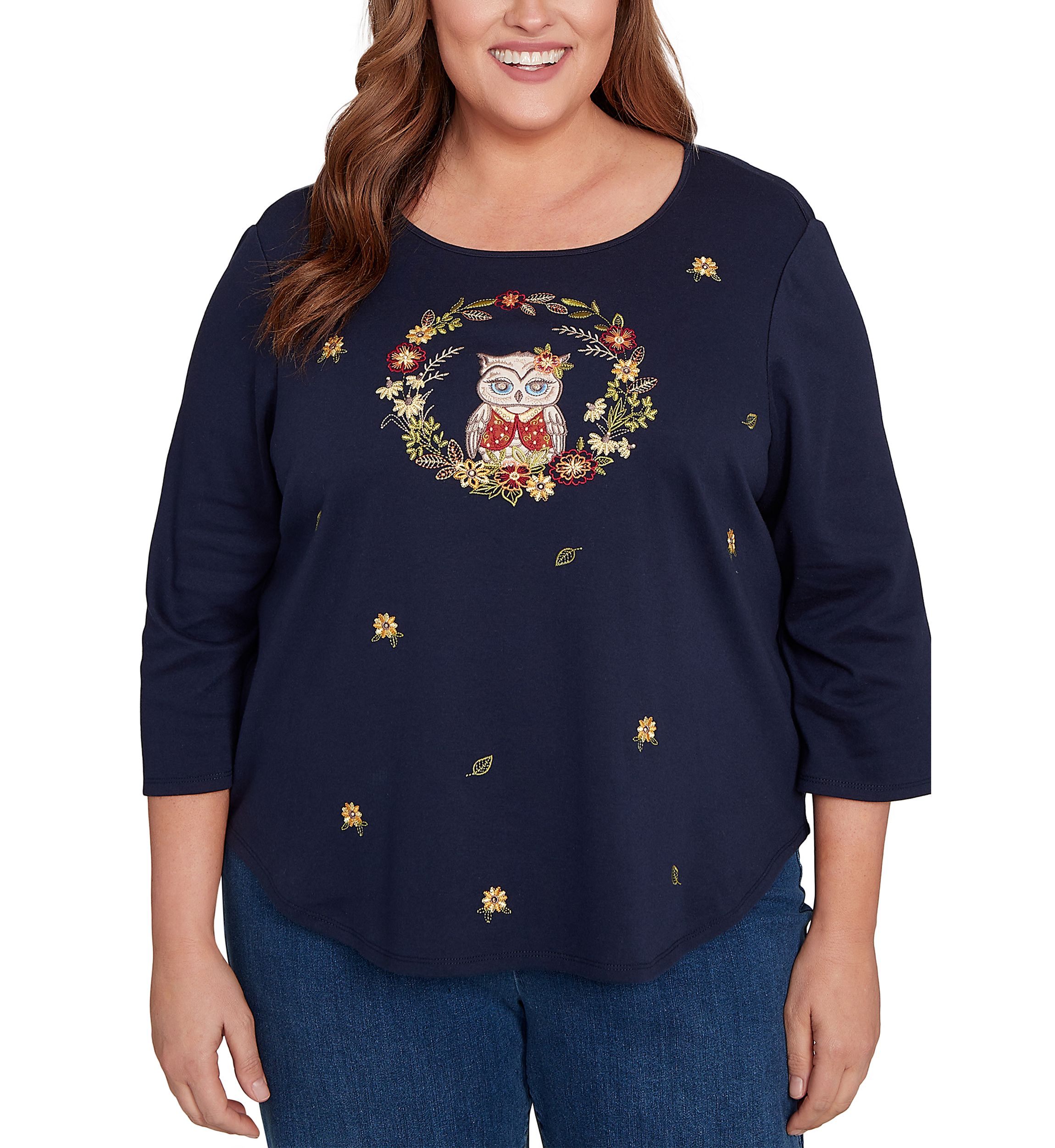 Plus Size Classics Owl Wreath Top