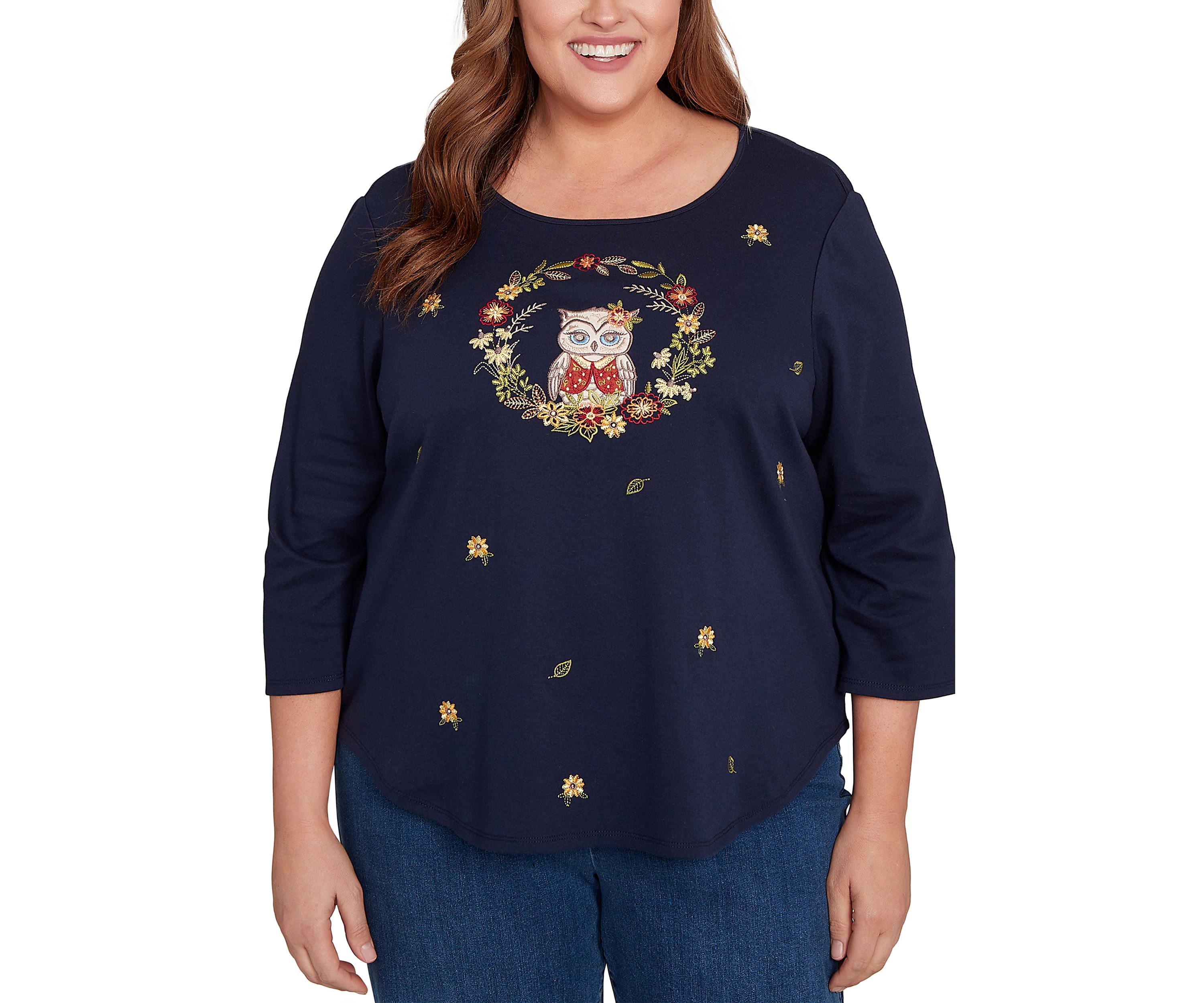 Plus Size Classics Owl Wreath Top