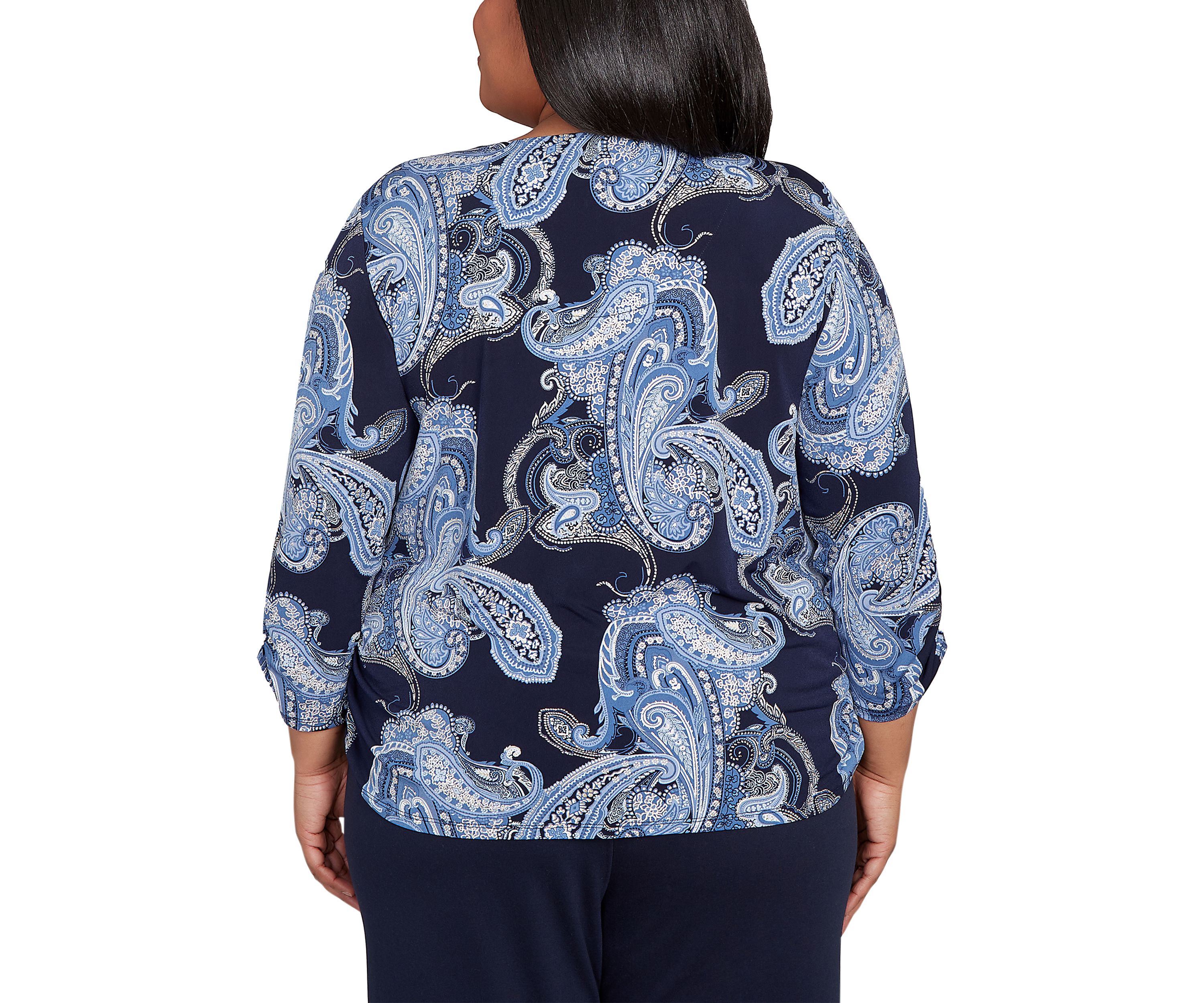 Plus Size 3/4 Sleeve Puff Paisley Print Top 