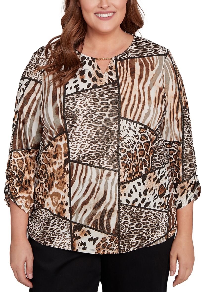 Plus Size Puff Animal Print Top 