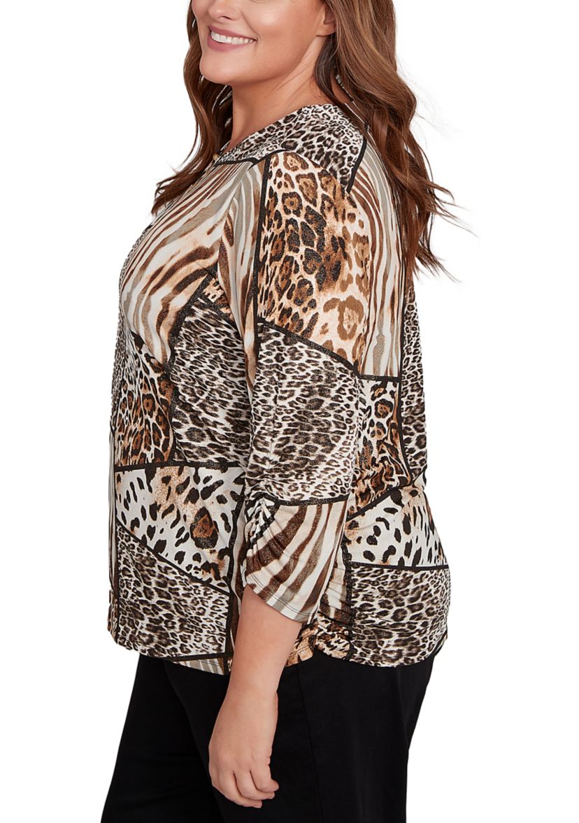 Plus Size Puff Animal Print Top 