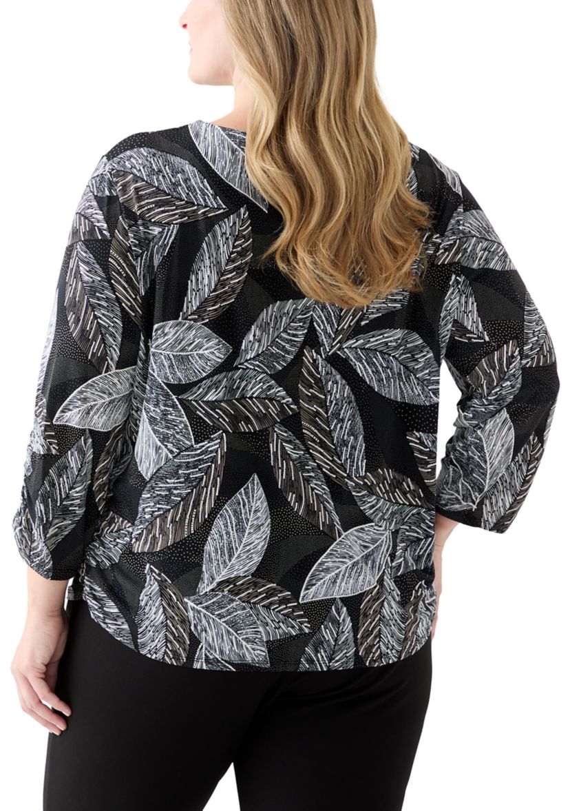 Plus Size Classics 3/4 Sleeve Puff Print Top