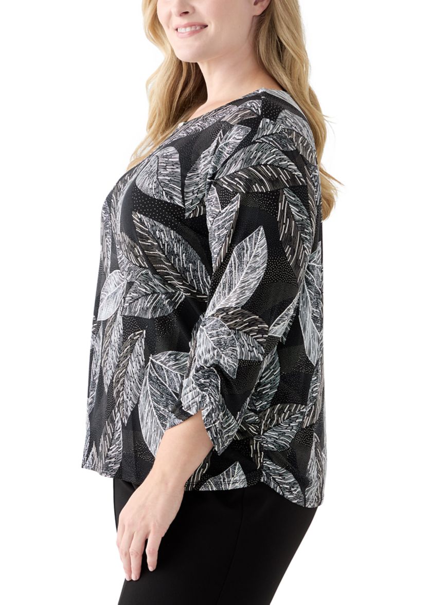 Plus Size Classics 3/4 Sleeve Puff Print Top