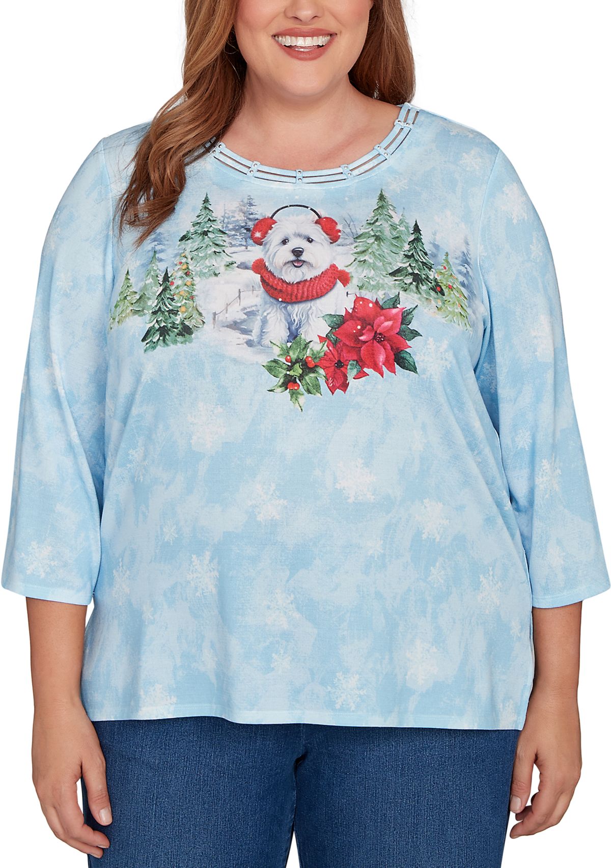 Plus Size Classics Dog with Earmuffs Top 