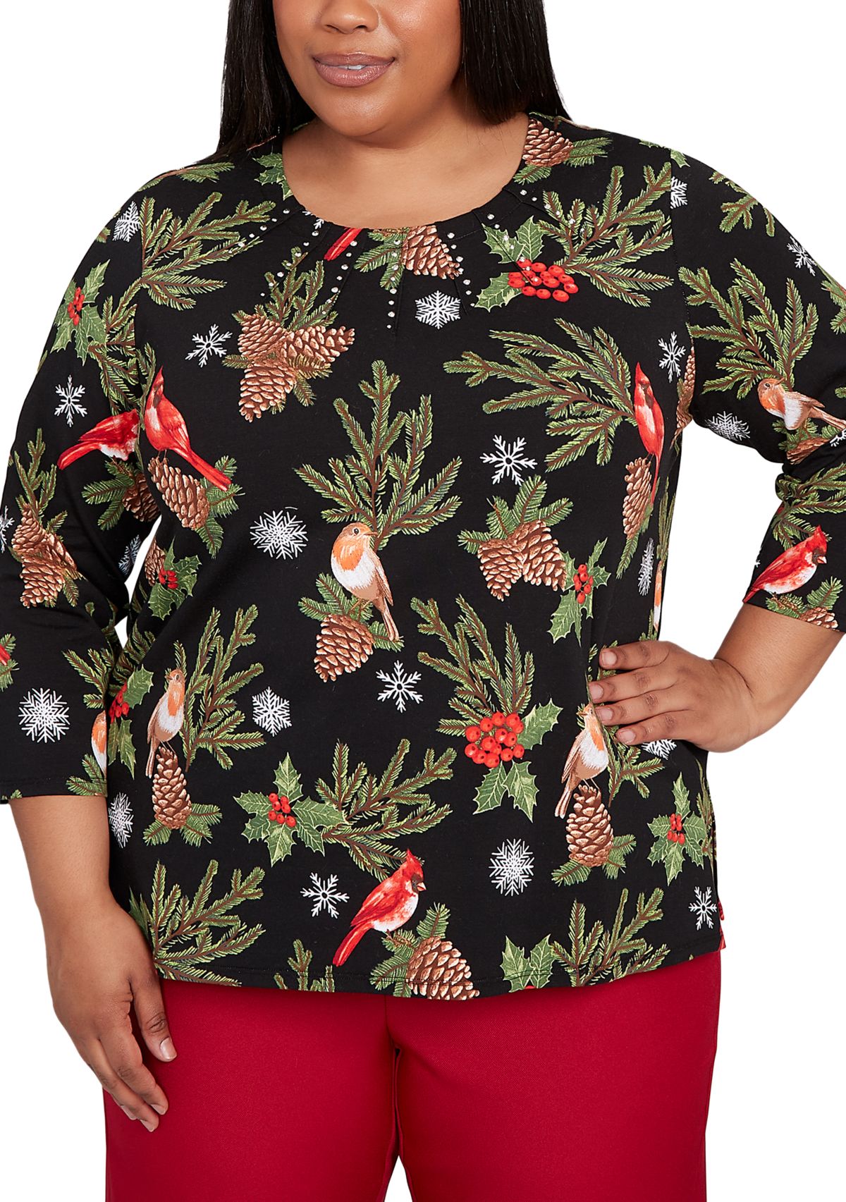 Plus Size Classics Cardinals & Pinecones Top 
