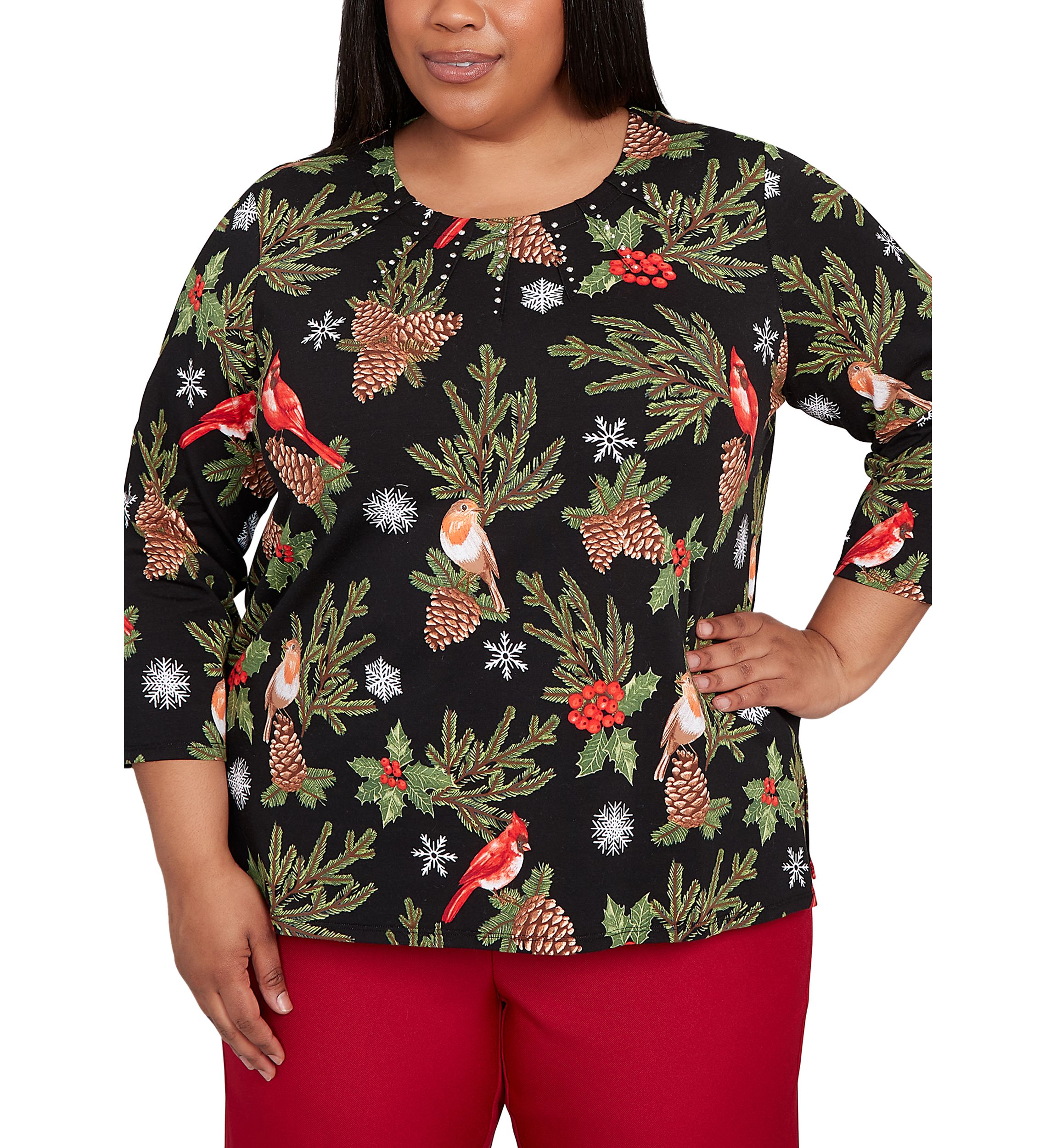 Plus Size Classics Cardinals & Pinecones Top 