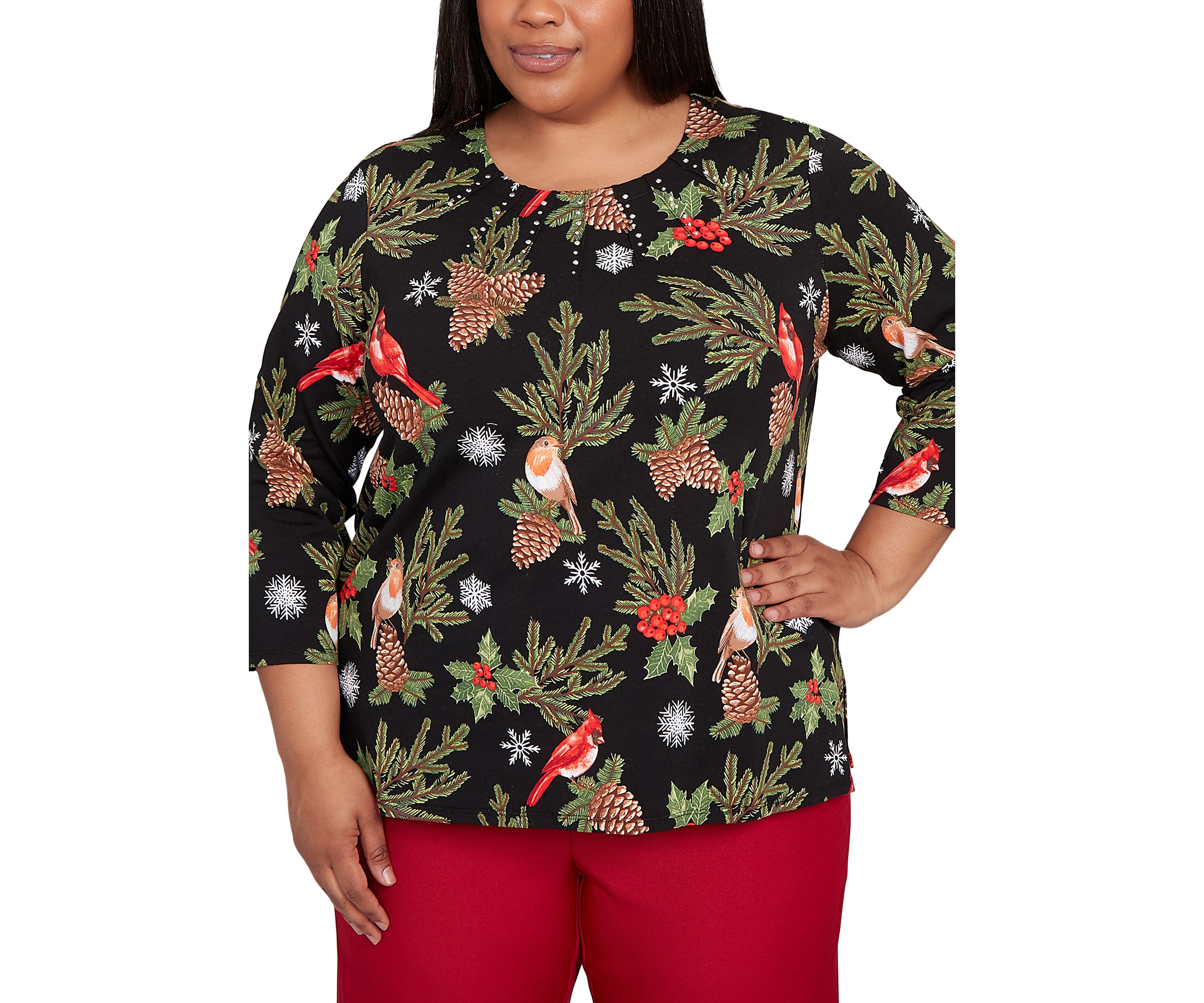 Plus Size Classics Cardinals & Pinecones Top 