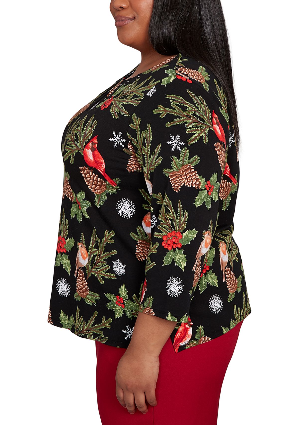 Plus Size Classics Cardinals & Pinecones Top 