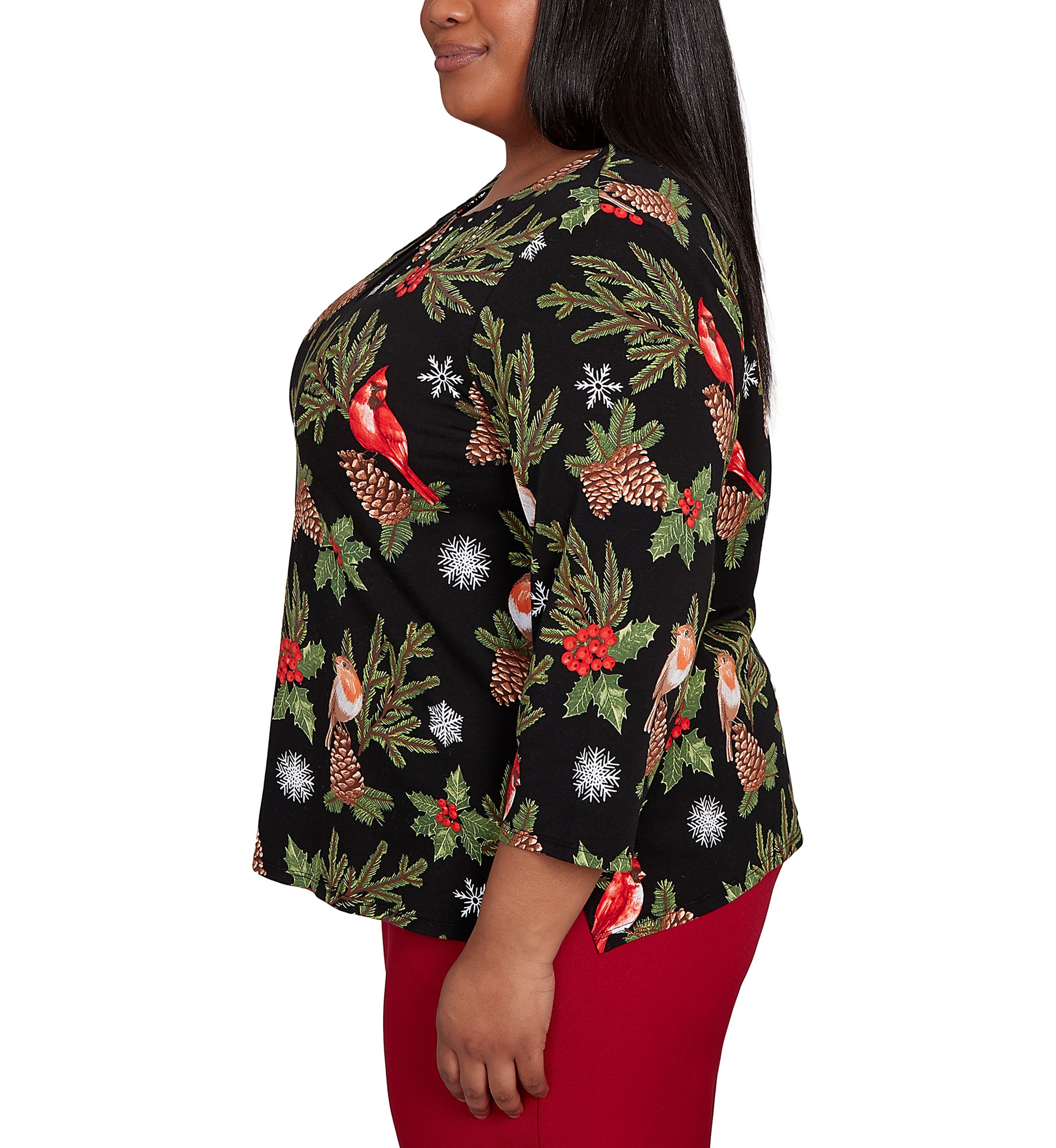 Plus Size Classics Cardinals & Pinecones Top 
