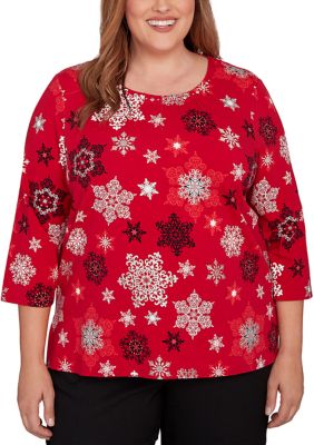 Alfred Dunner Women's Plus Size Classics Snowflakes Top