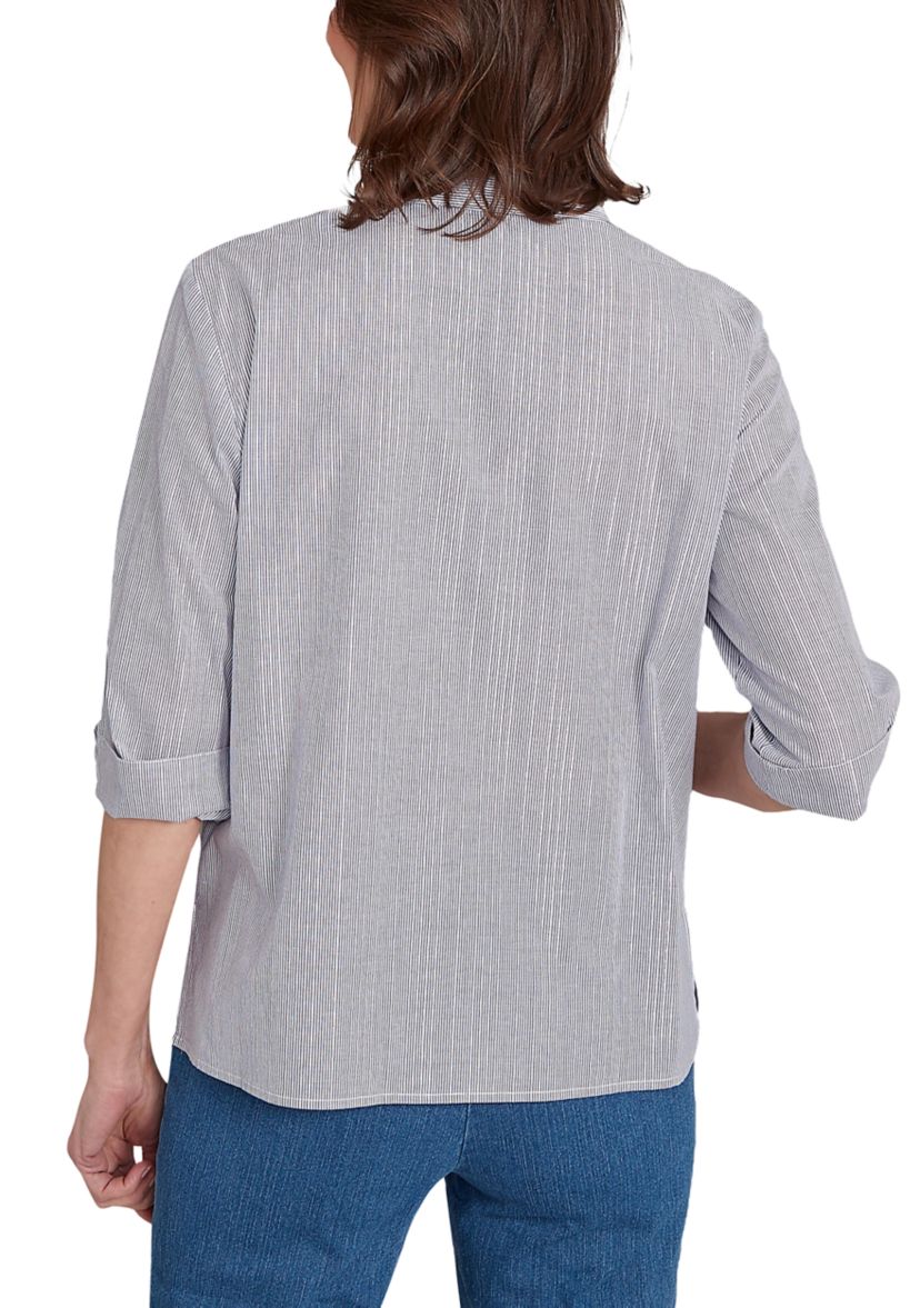 Petite Classics Metallic Stripe Top with Embroidery