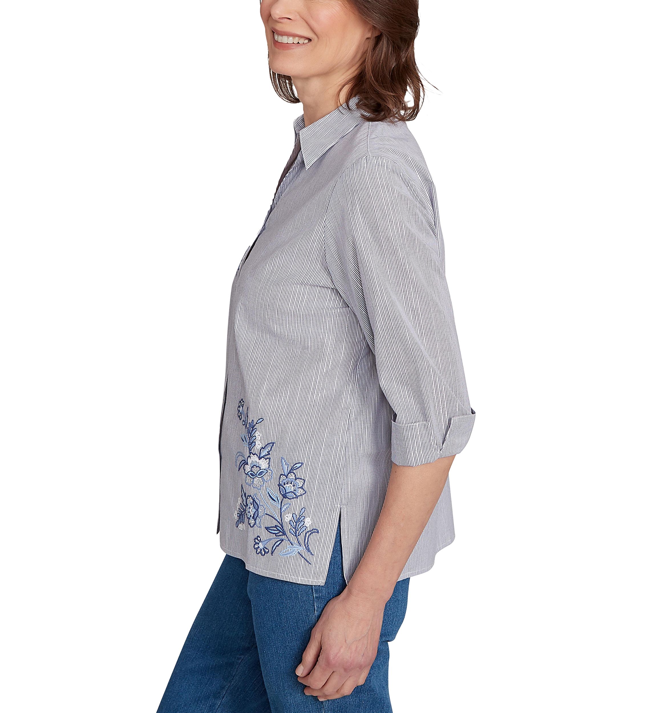 Petite Classics Metallic Stripe Top with Embroidery