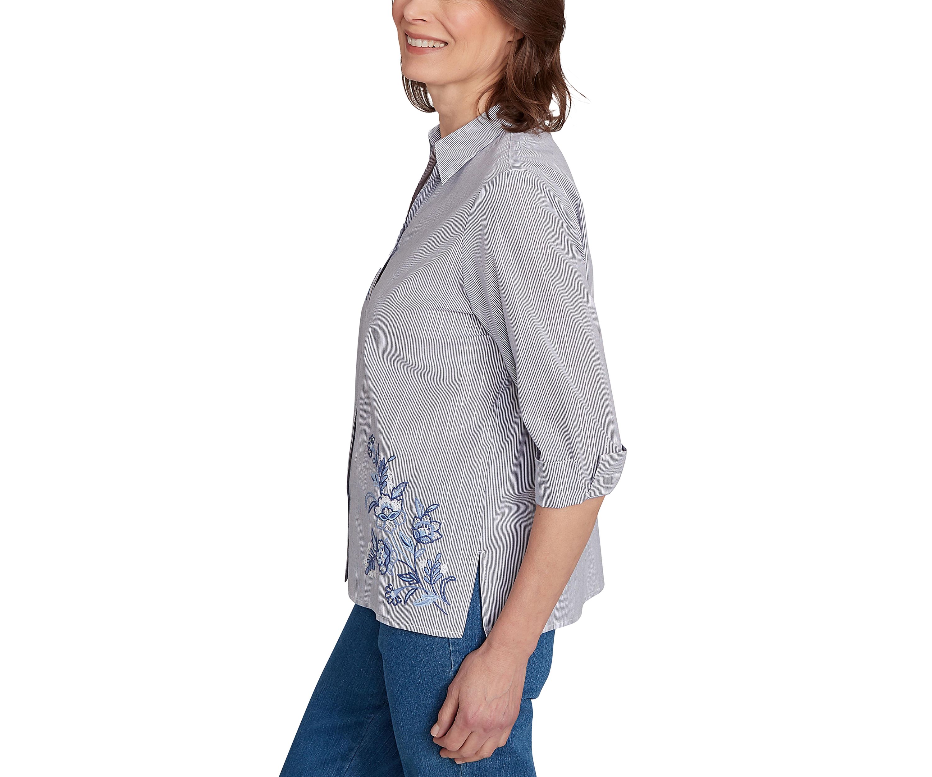 Petite Classics Metallic Stripe Top with Embroidery