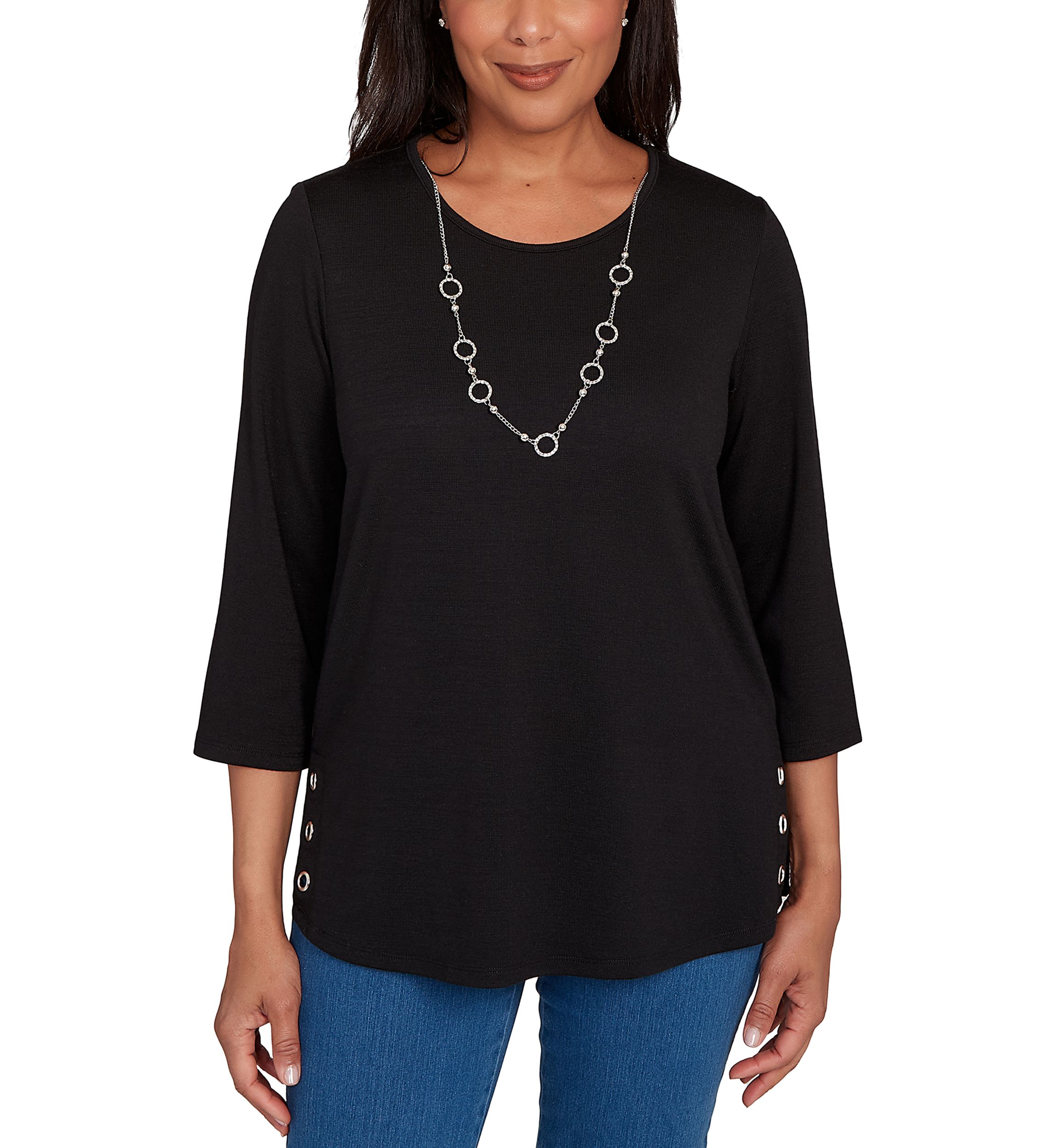Petite Classics Melange Top  with Necklace