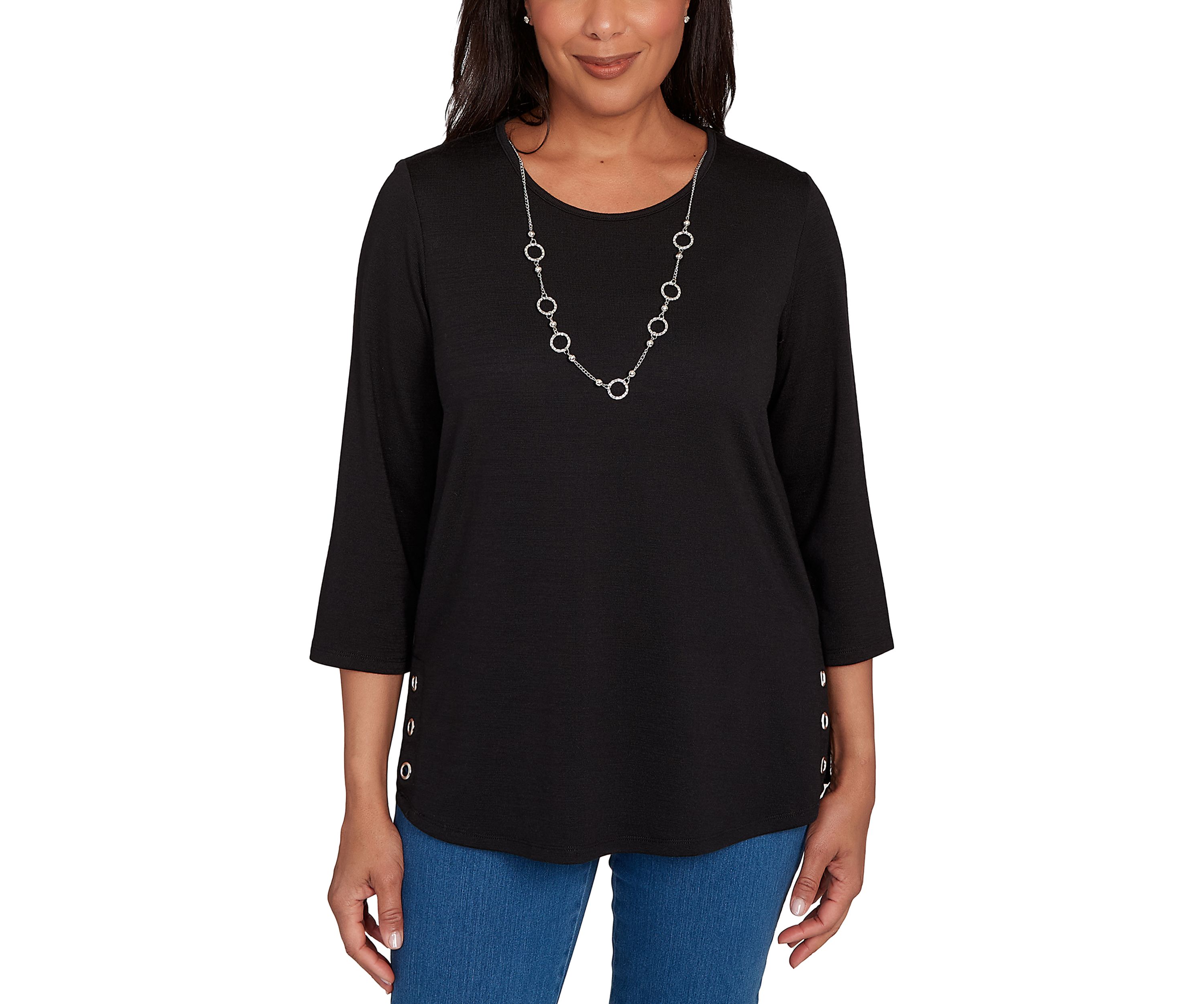 Petite Classics Melange Top  with Necklace