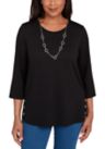 Petite Classics Melange Top  with Necklace