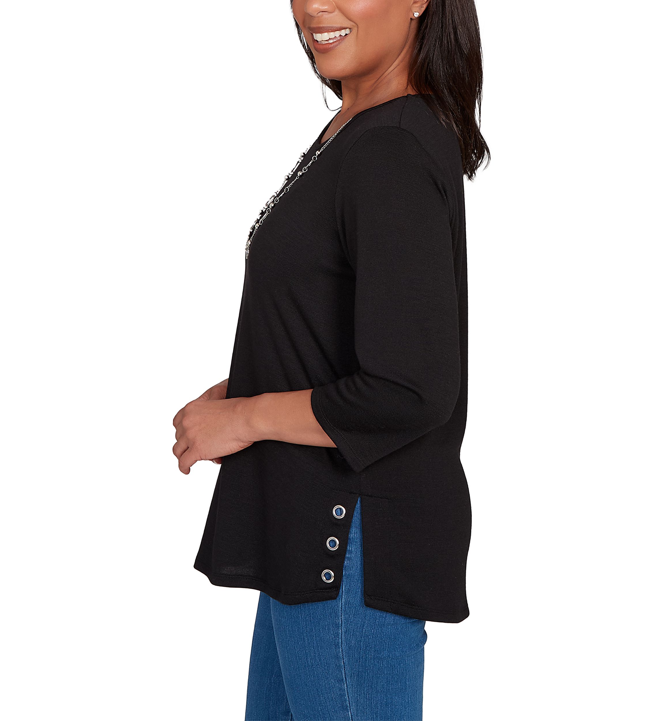 Petite Classics Melange Top  with Necklace
