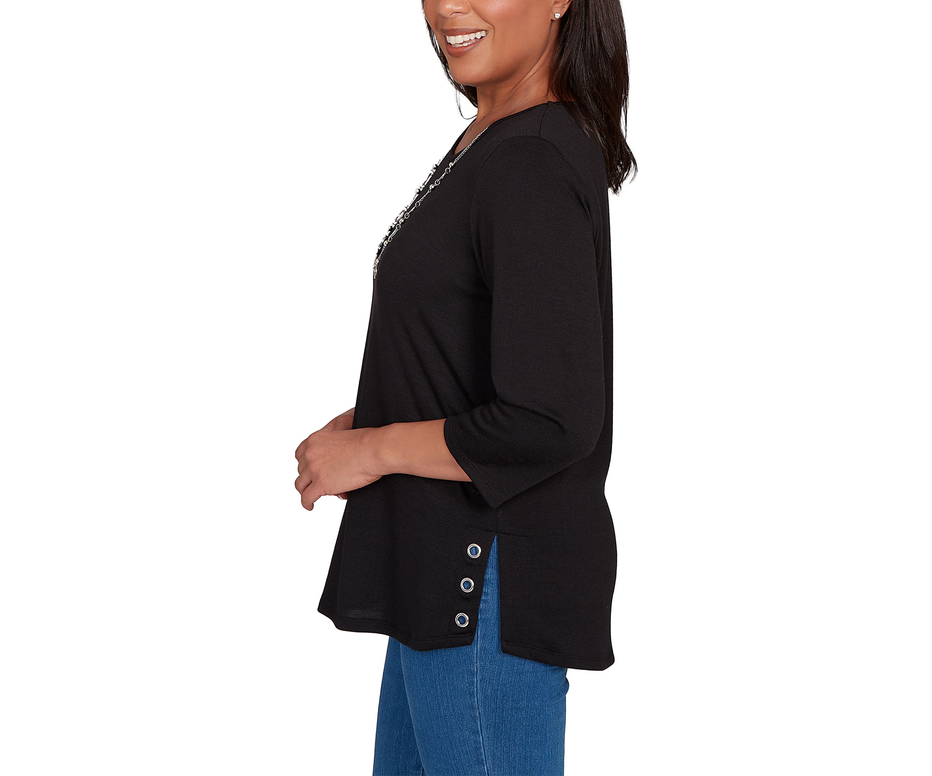 Petite Classics Melange Top  with Necklace