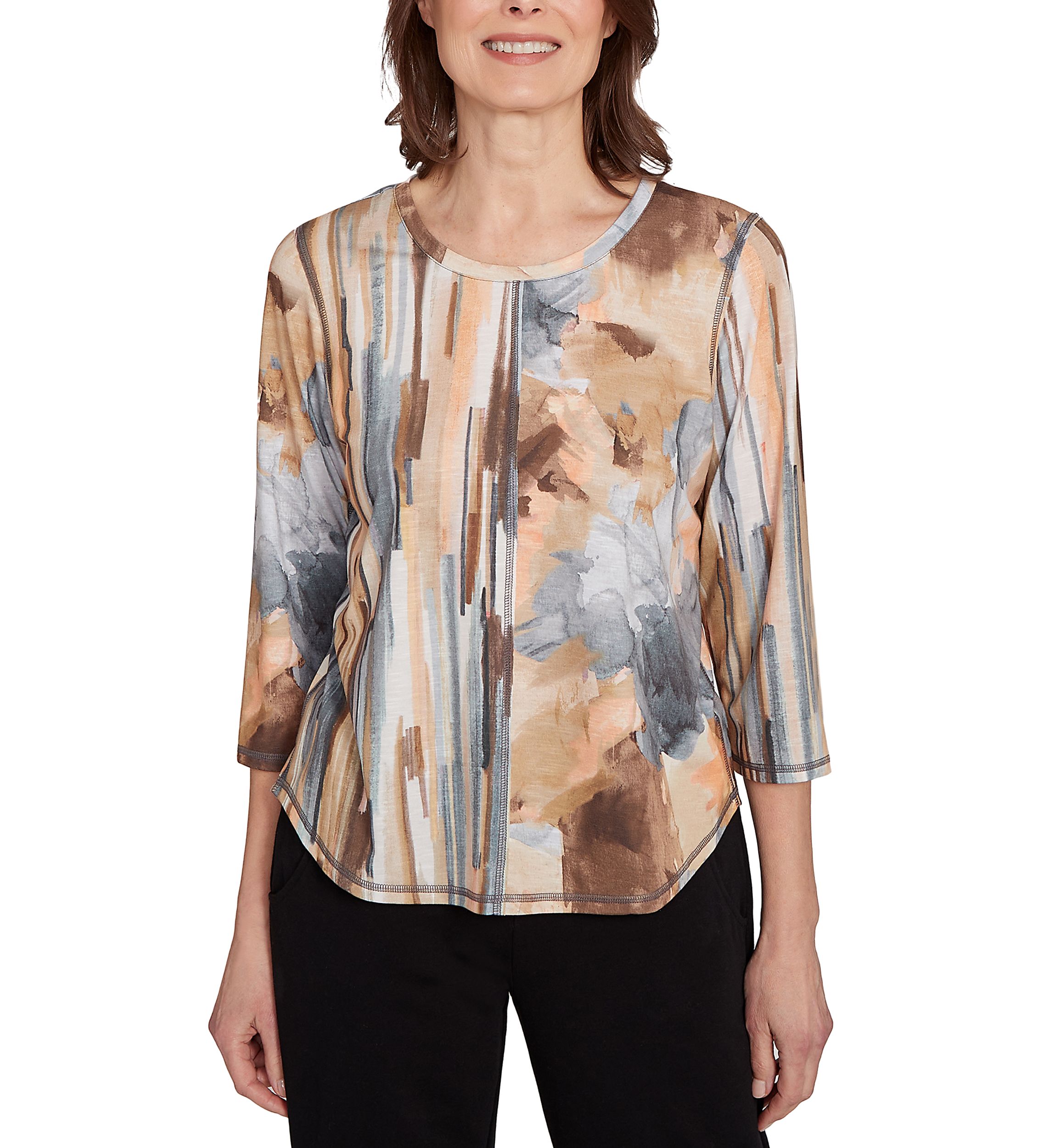 Petite Classics Spliced Flower Stripe Top 