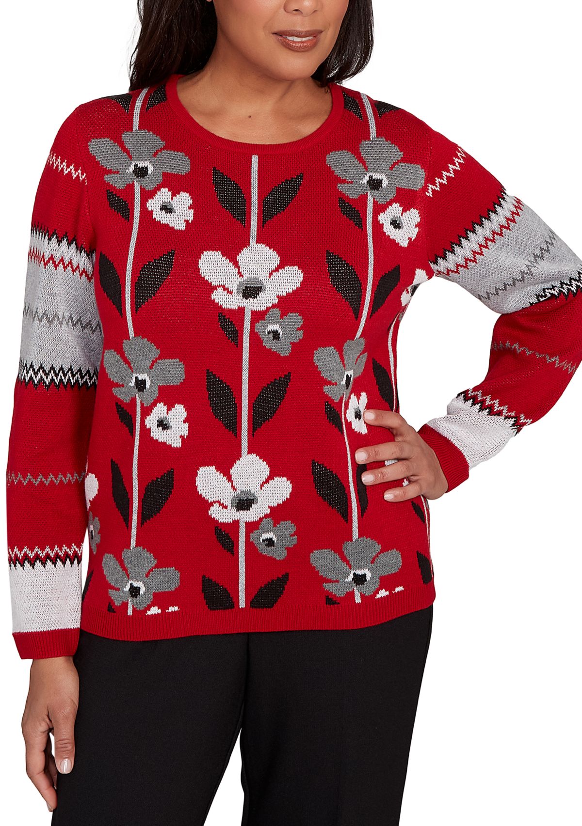 Petite Classics Vertical Flowers Sweater 