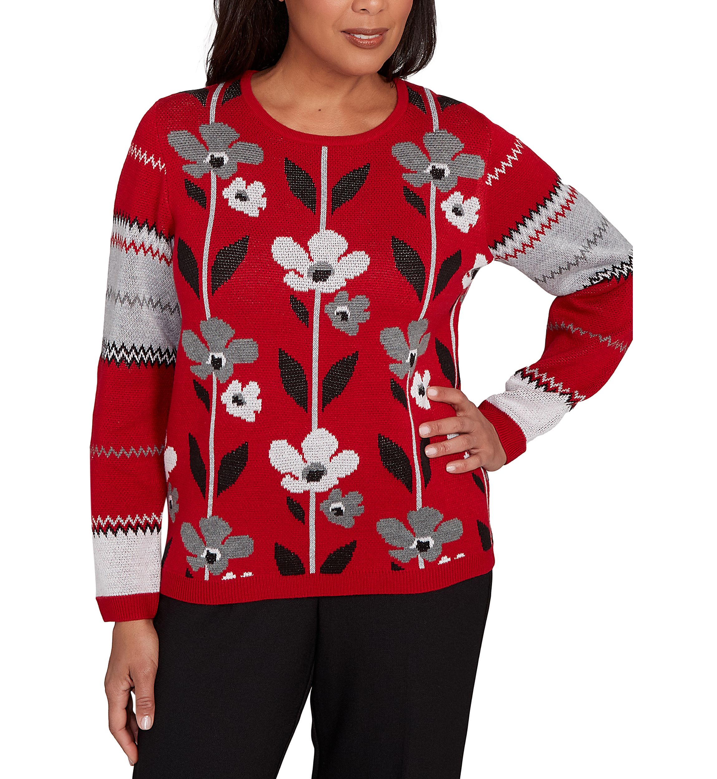 Petite Classics Vertical Flowers Sweater 