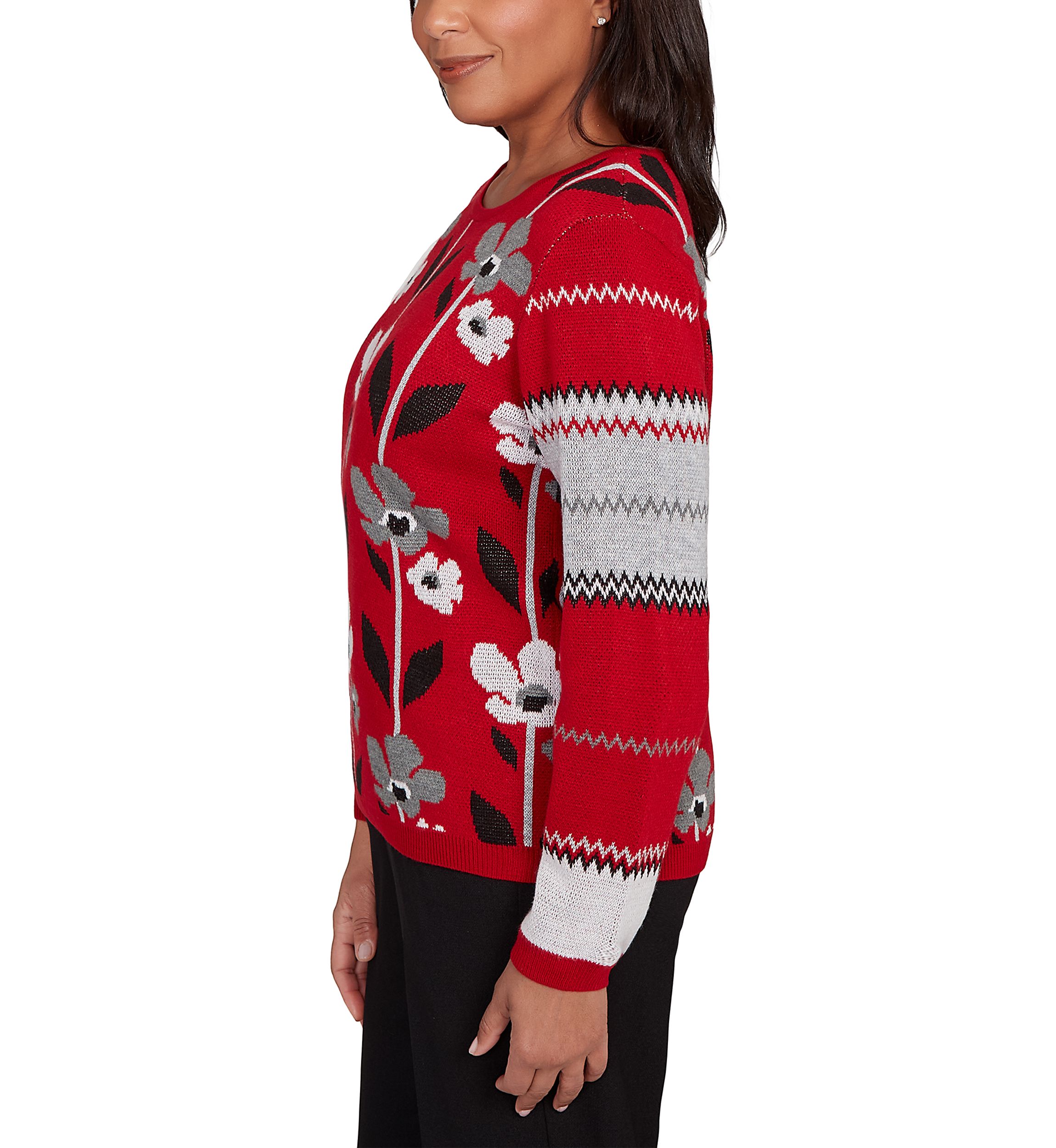 Petite Classics Vertical Flowers Sweater 