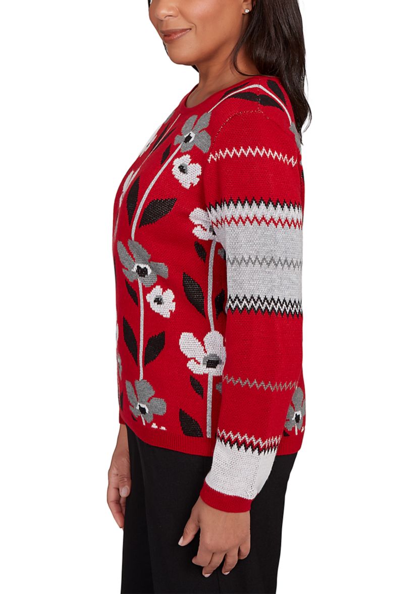 Petite Classics Vertical Flowers Sweater 