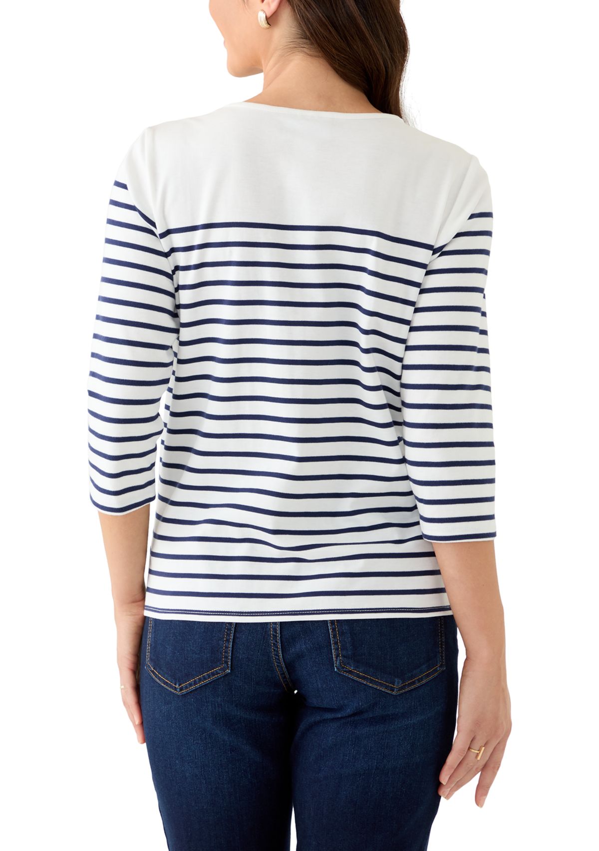 Petite 3/4 Sleeve Sunflower Yoke Strip Knit Top