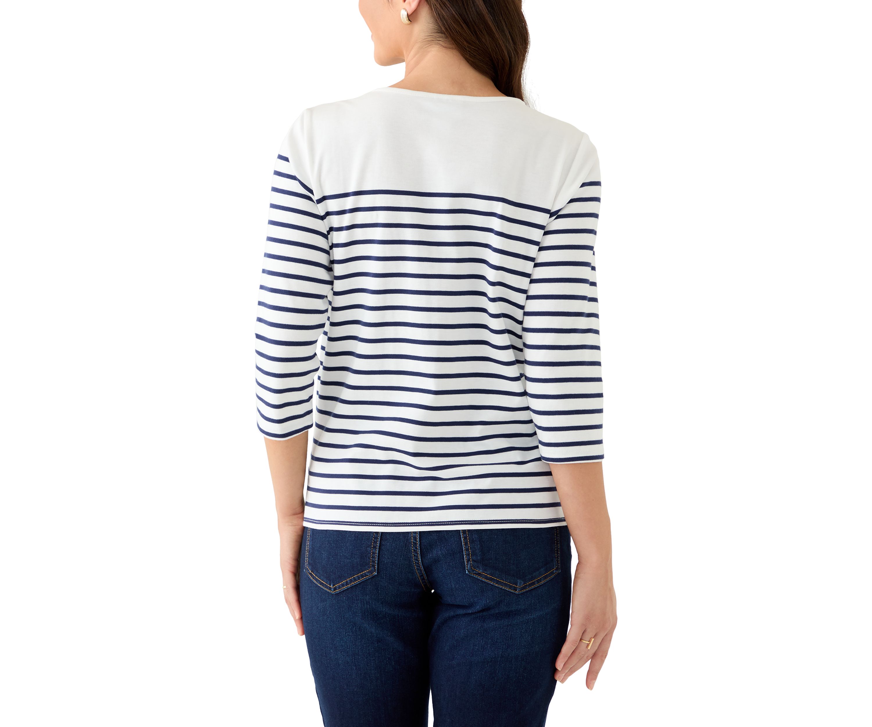 Petite 3/4 Sleeve Sunflower Yoke Strip Knit Top