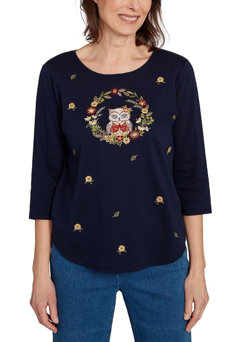Petite Classics Owl Wreath Tee