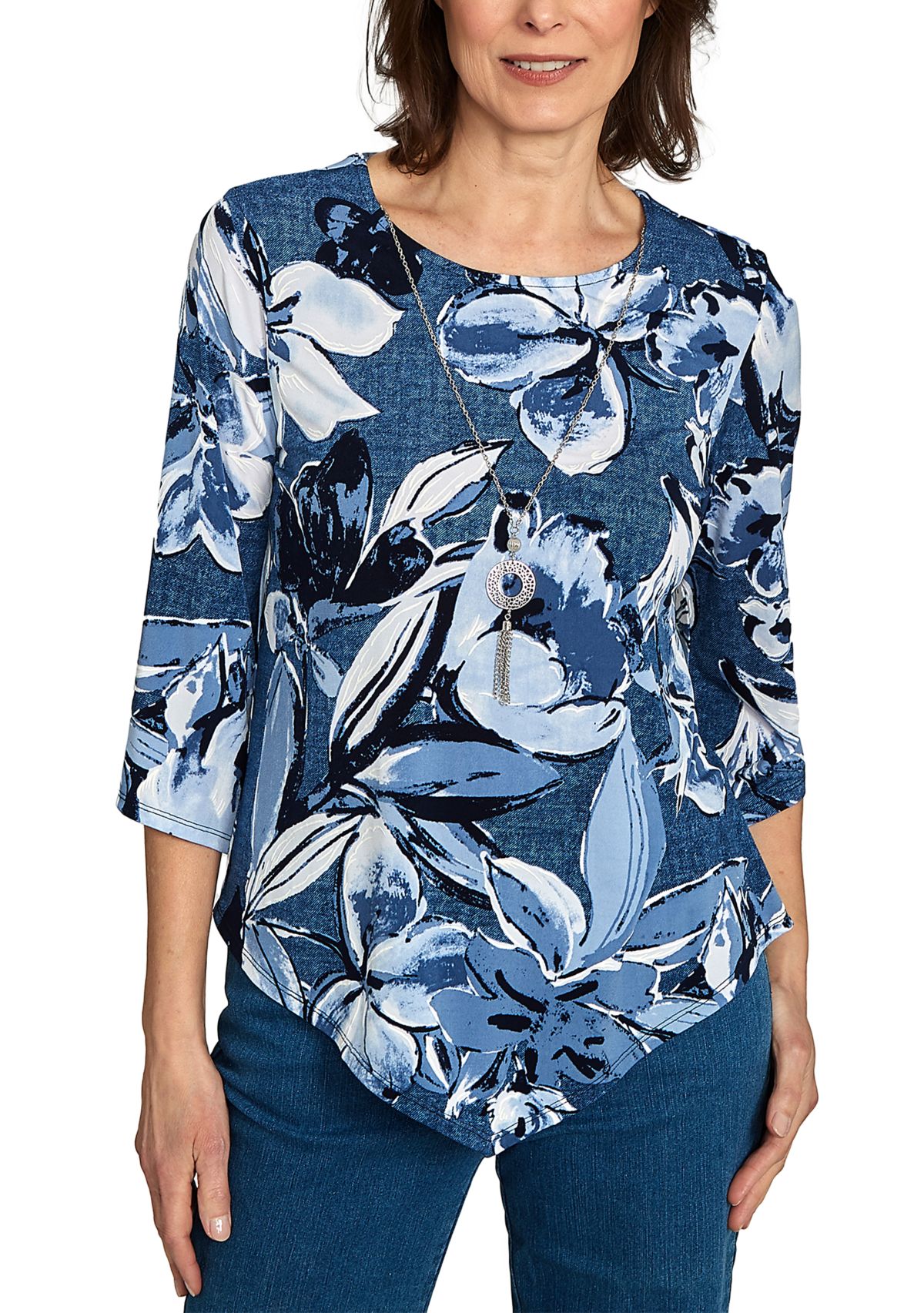 Petite Classics Denim Floral Top 