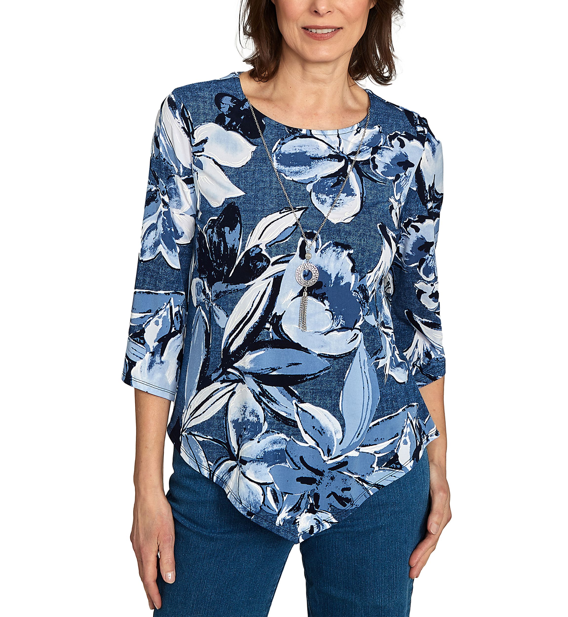 Petite Classics Denim Floral Top 