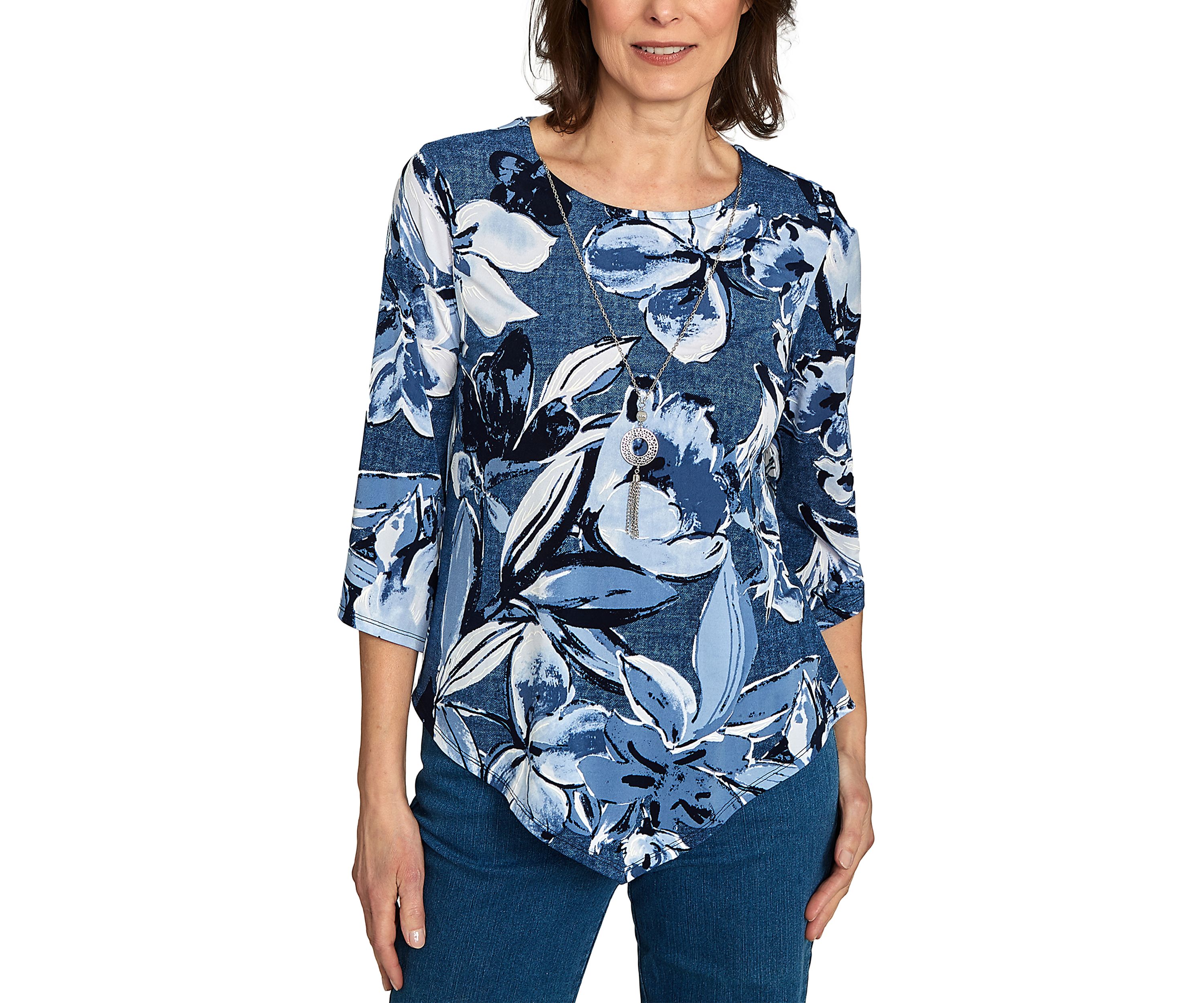 Petite Classics Denim Floral Top 