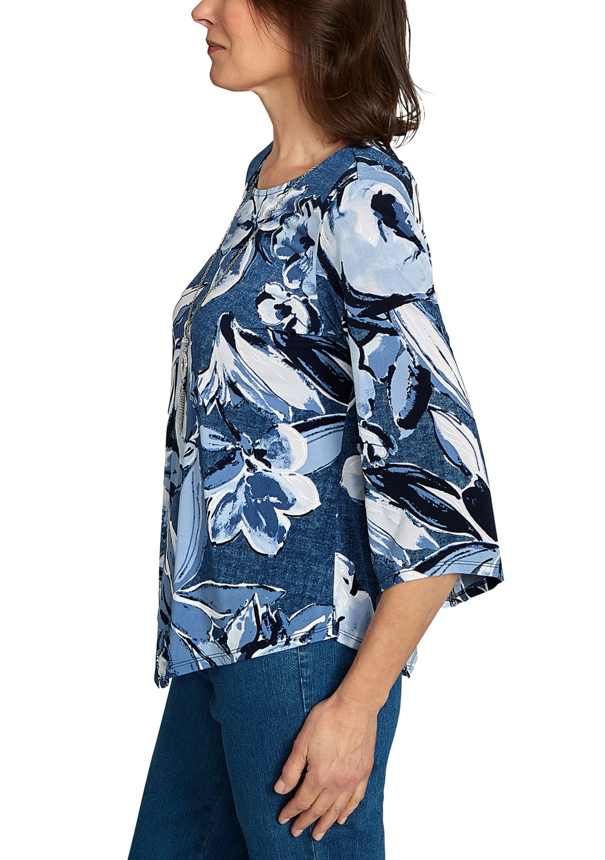Petite Classics Denim Floral Top 