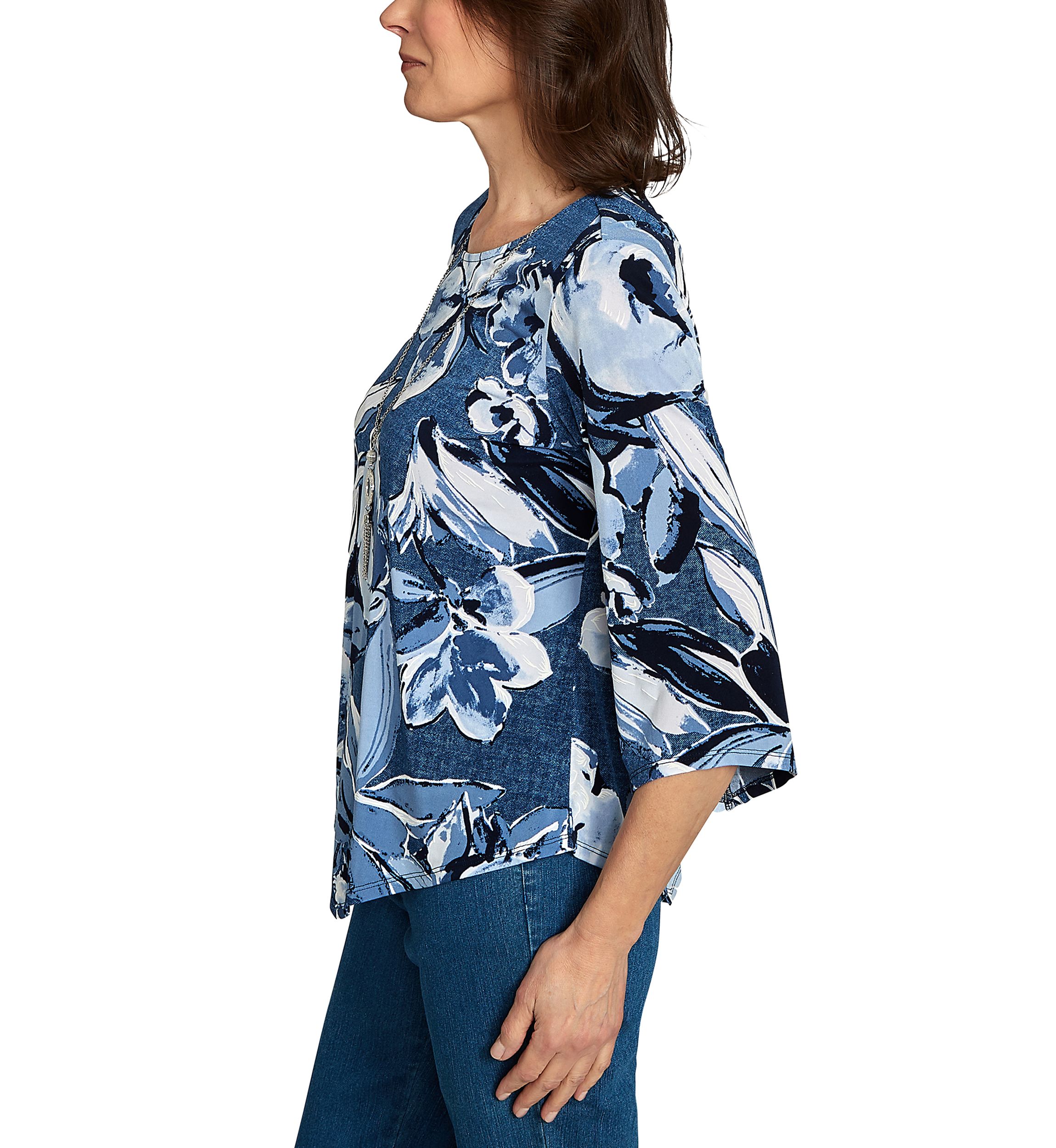 Petite Classics Denim Floral Top 