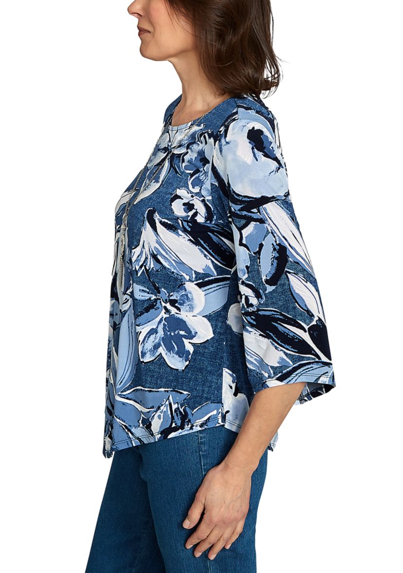 Petite Classics Denim Floral Top 