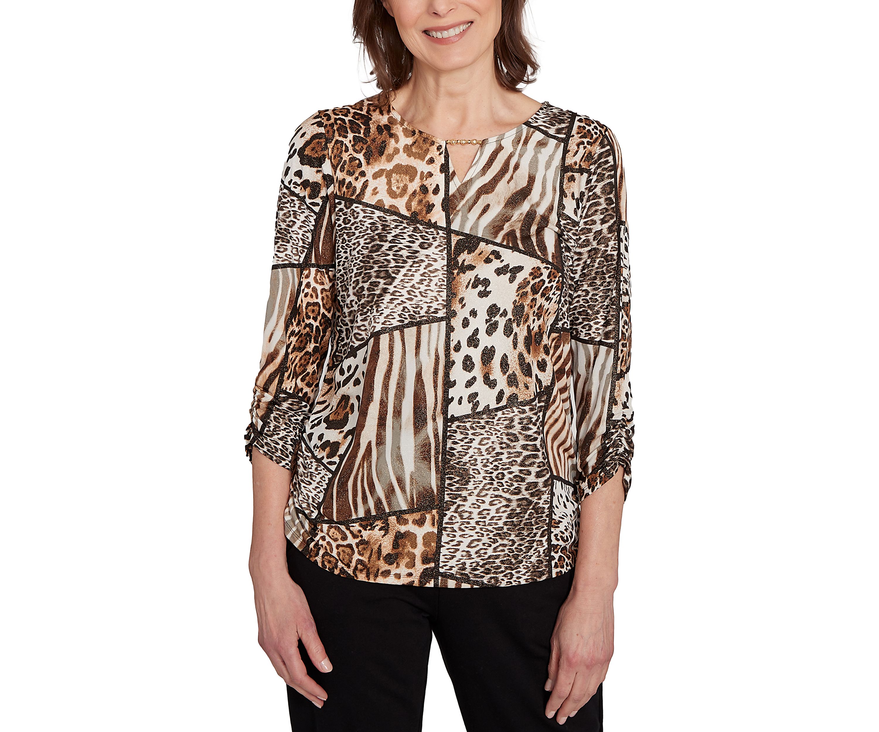 Petite Puff Print Animal Colorblock Top