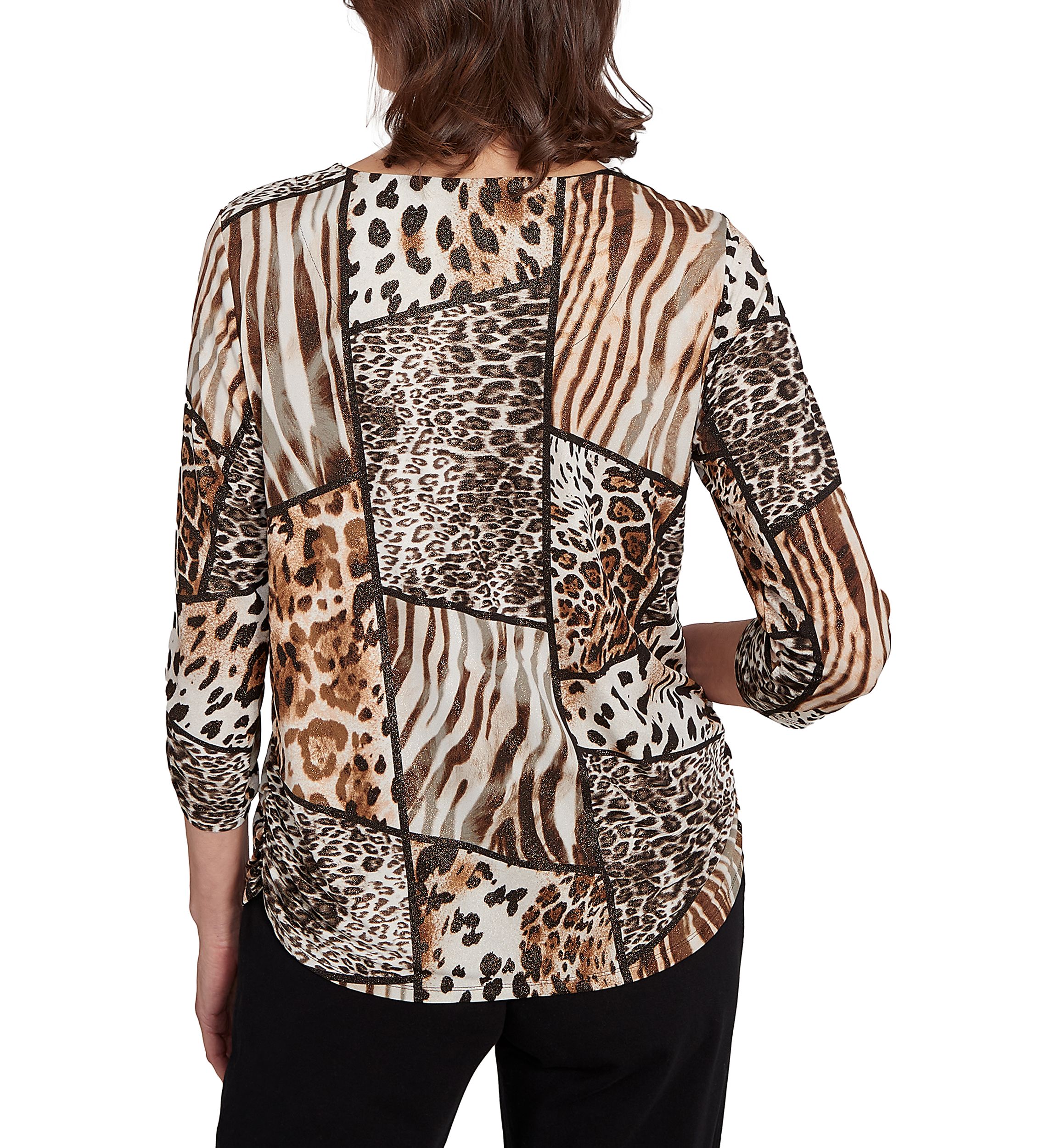 Petite Puff Print Animal Colorblock Top