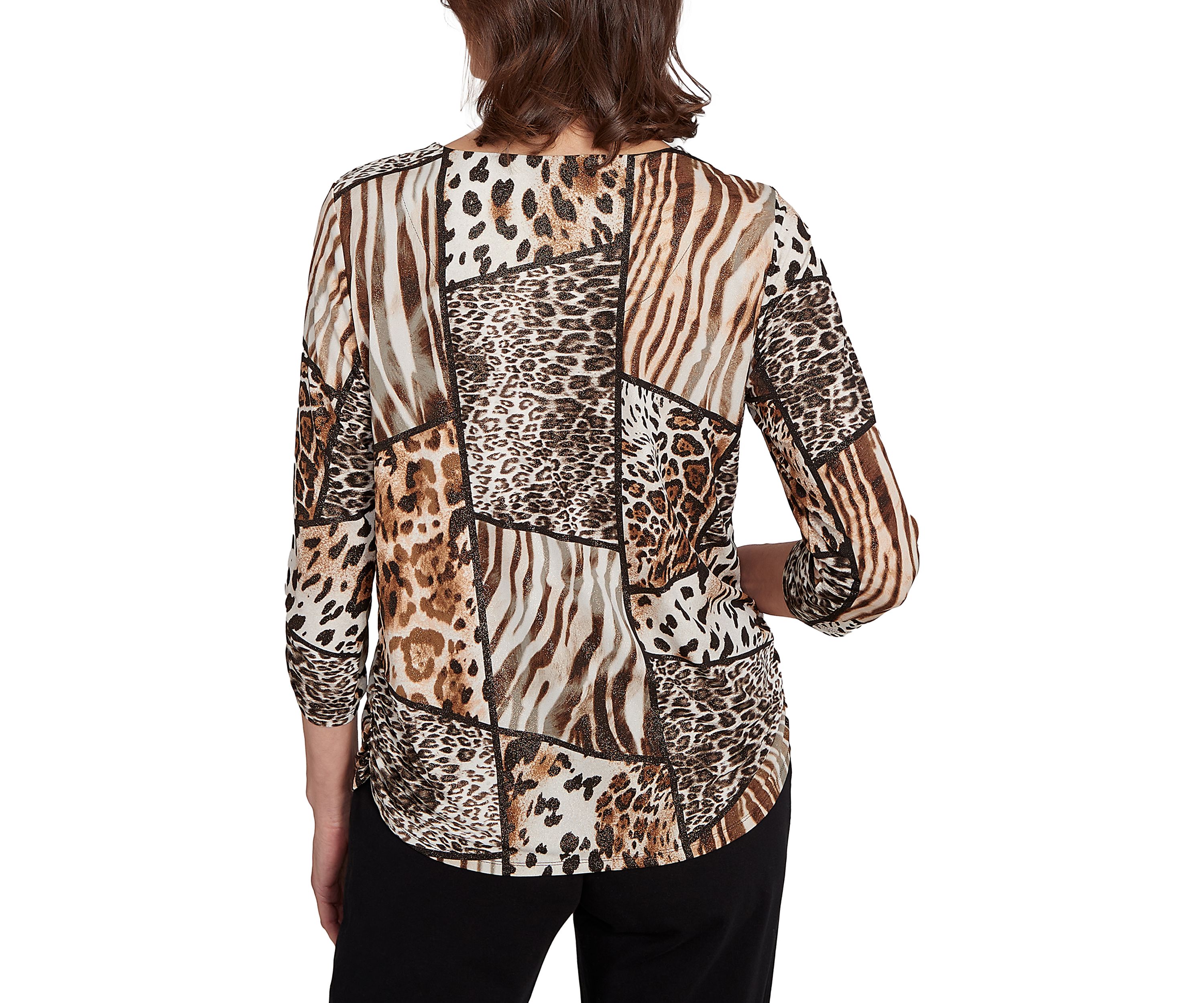 Petite Puff Print Animal Colorblock Top