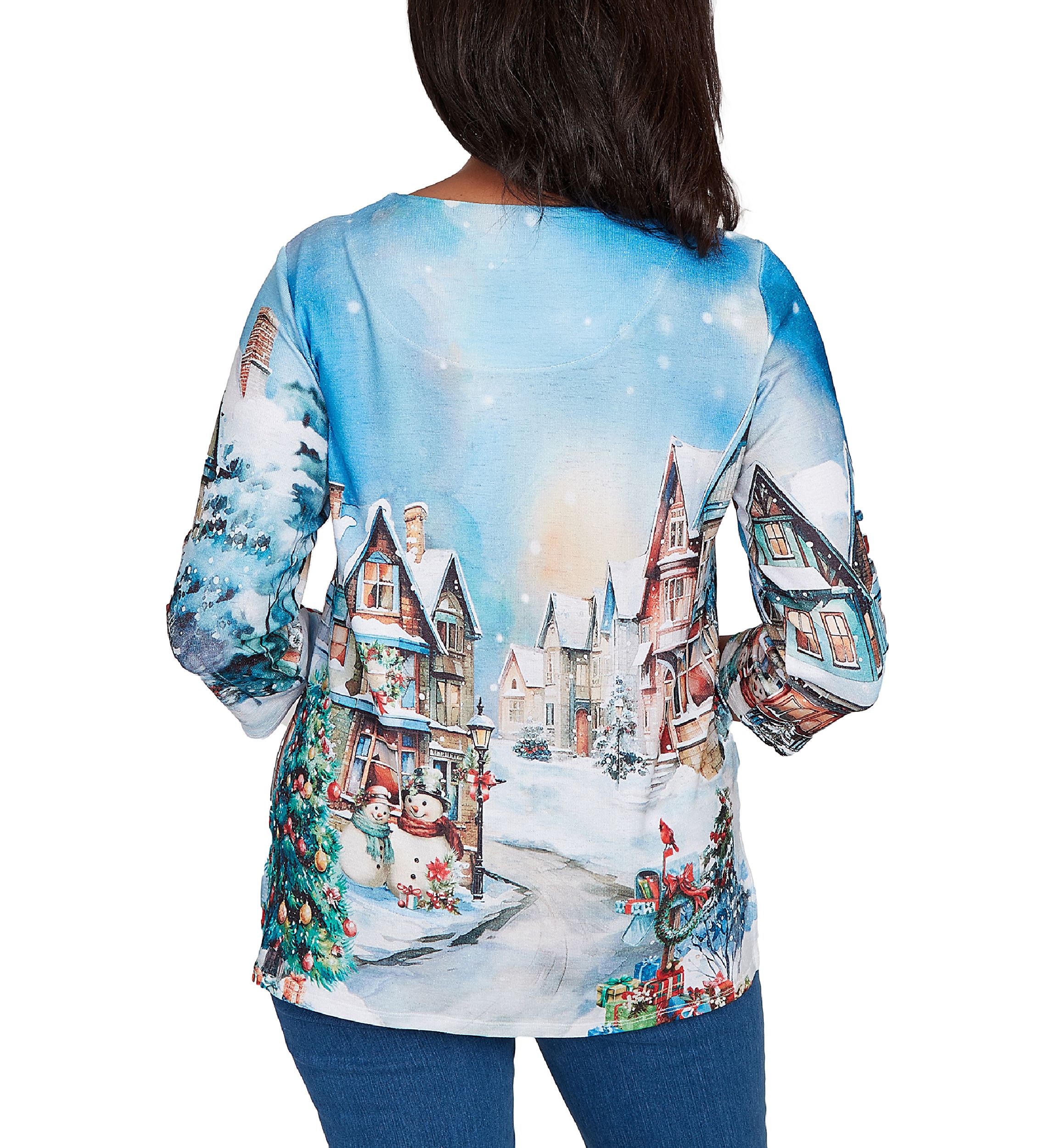 Petite Classics Village Scene Print Top 