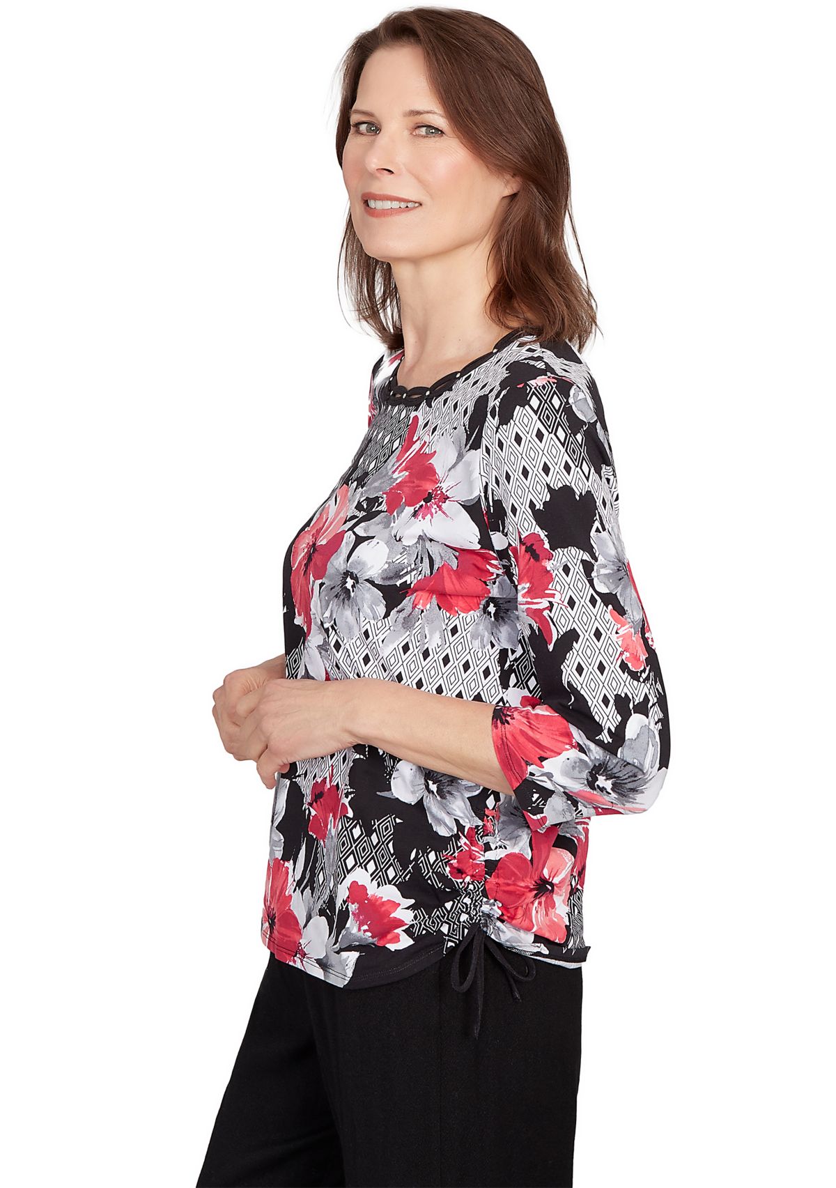 Womens Key Items Diamond Floral Patch Top 