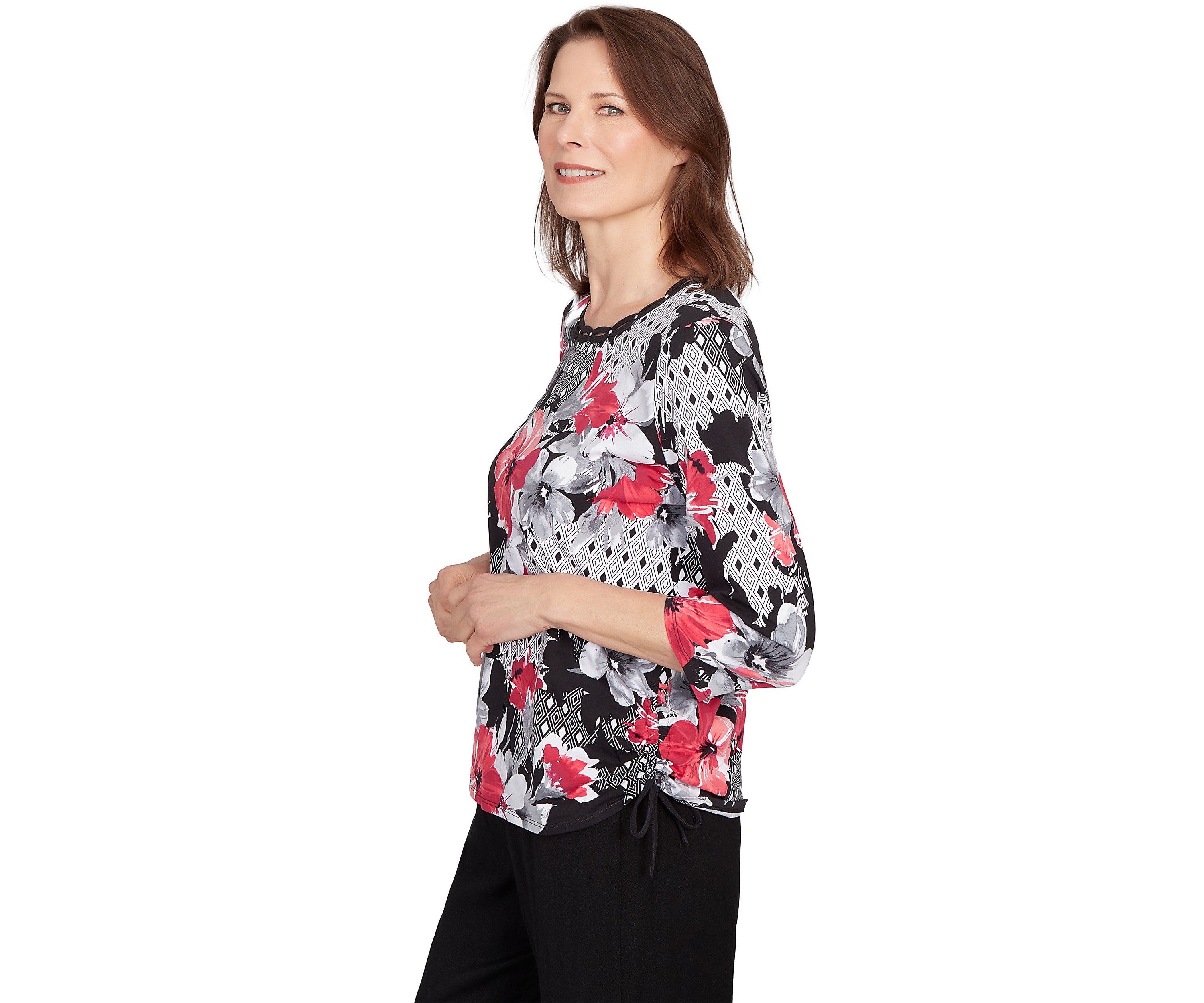 Womens Key Items Diamond Floral Patch Top 
