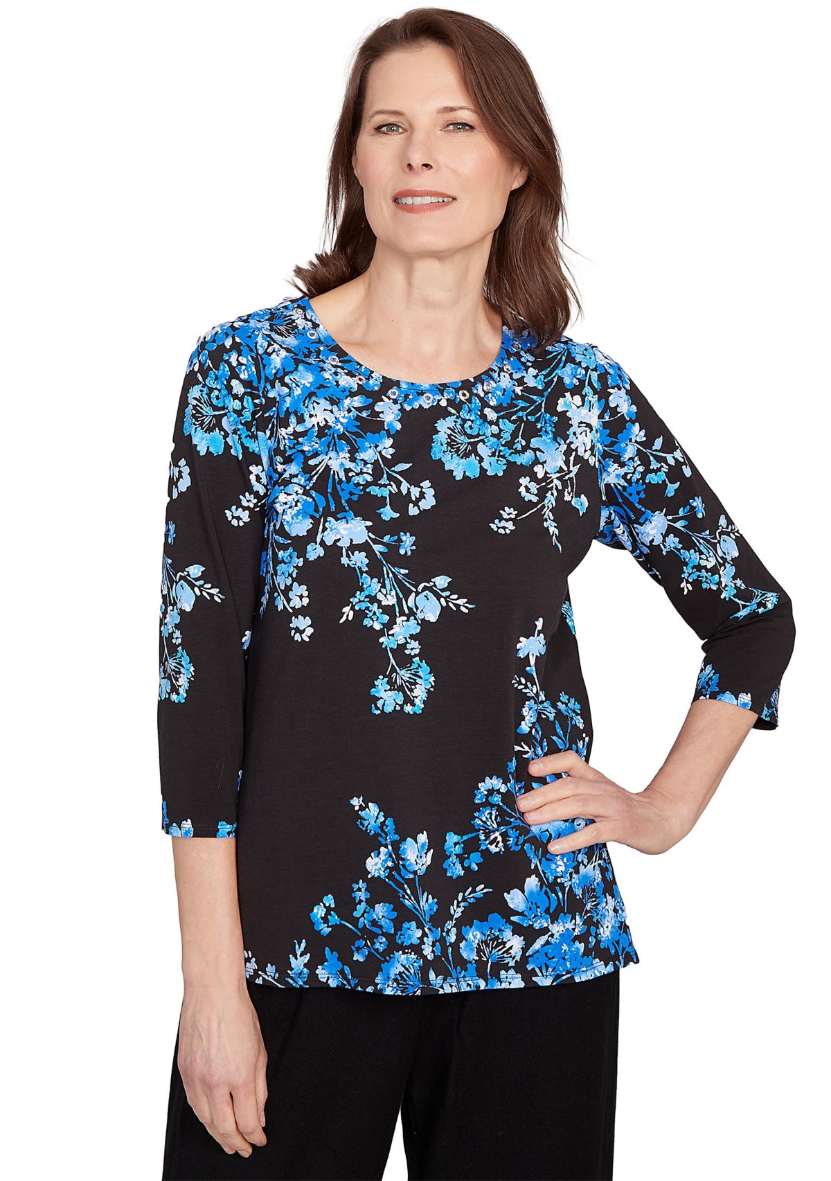 Womens Key Items Asymmetric Floral Top 