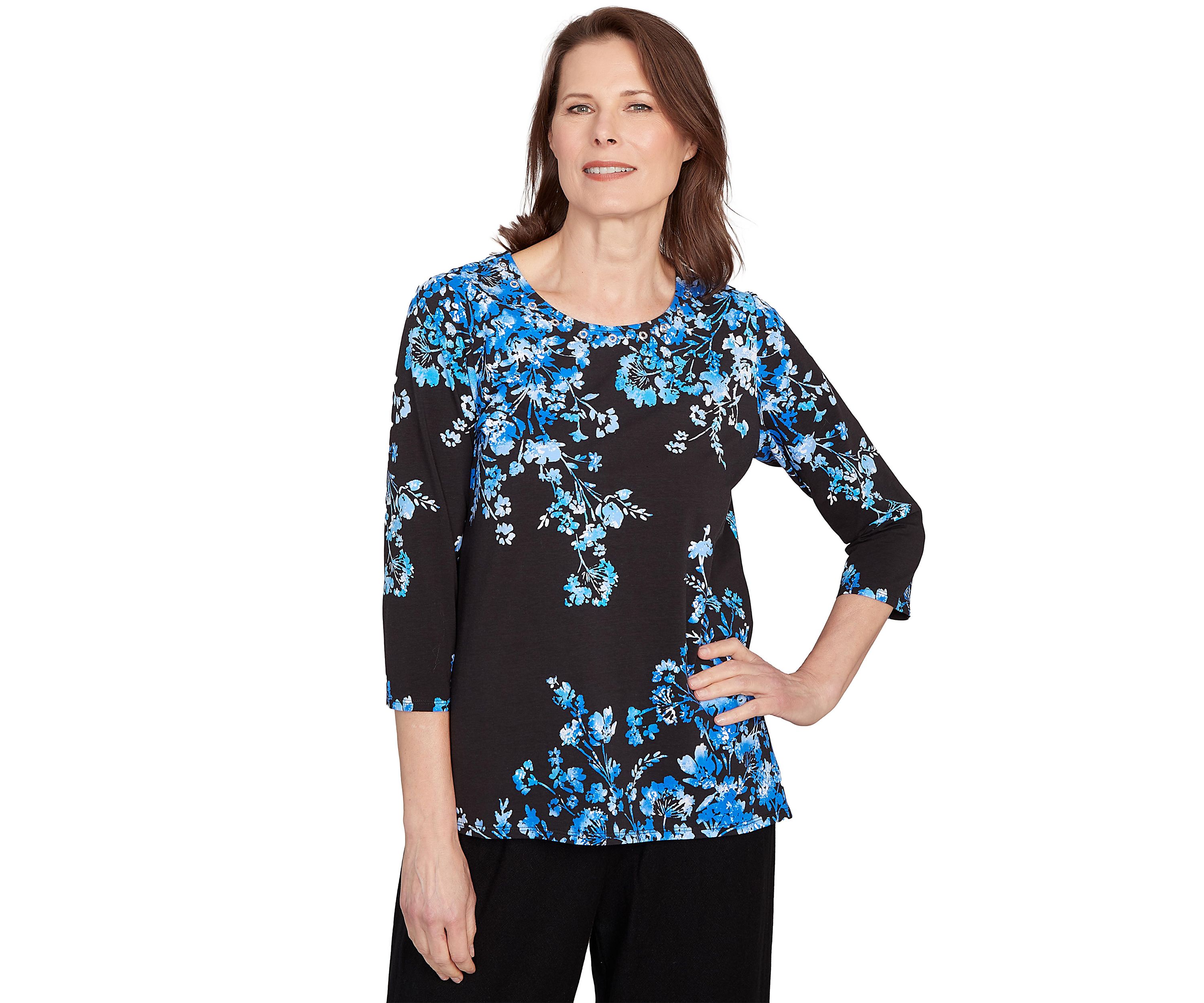 Womens Key Items Asymmetric Floral Top 