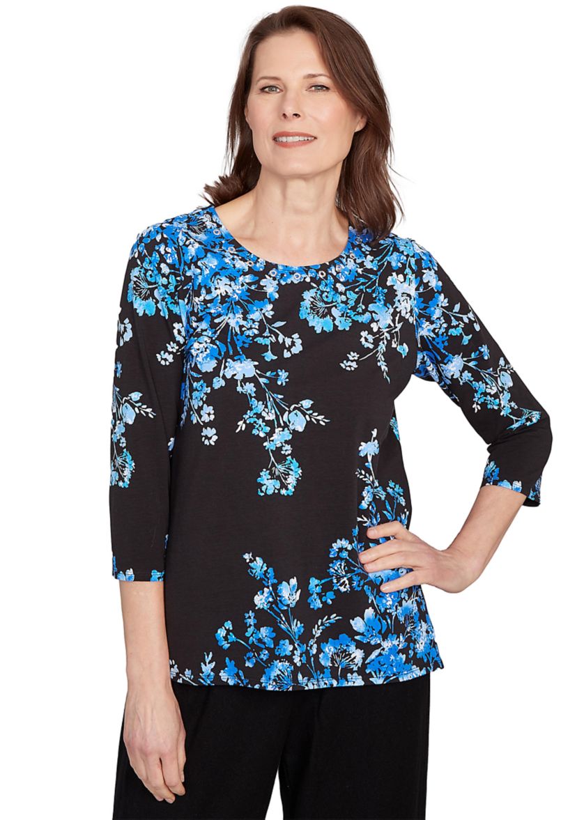 Womens Key Items Asymmetric Floral Top 