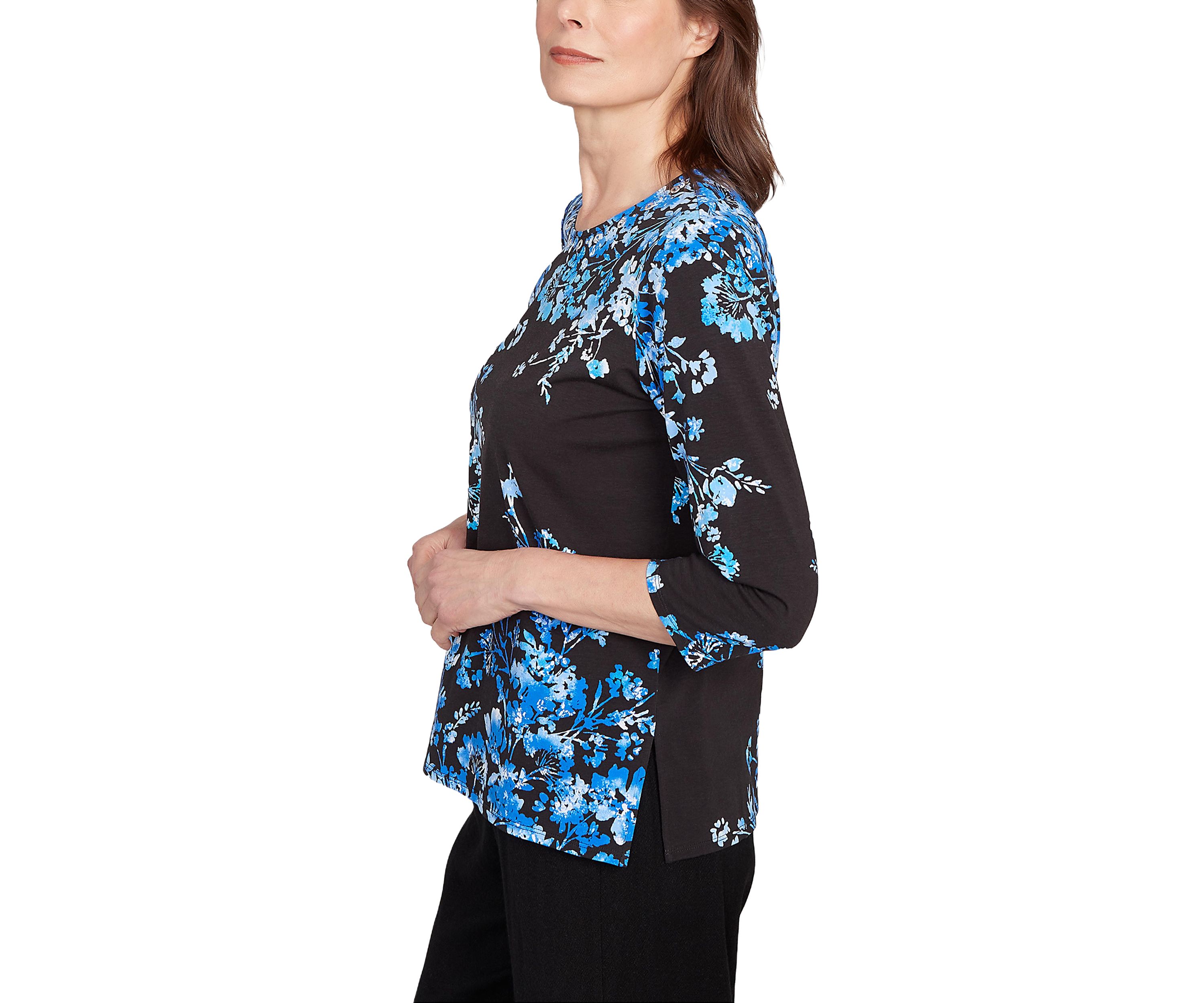 Womens Key Items Asymmetric Floral Top 
