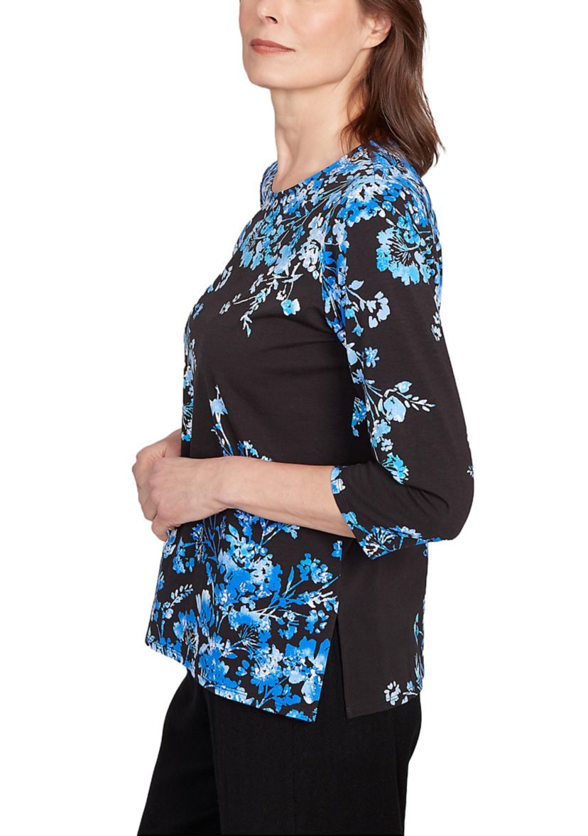 Womens Key Items Asymmetric Floral Top 